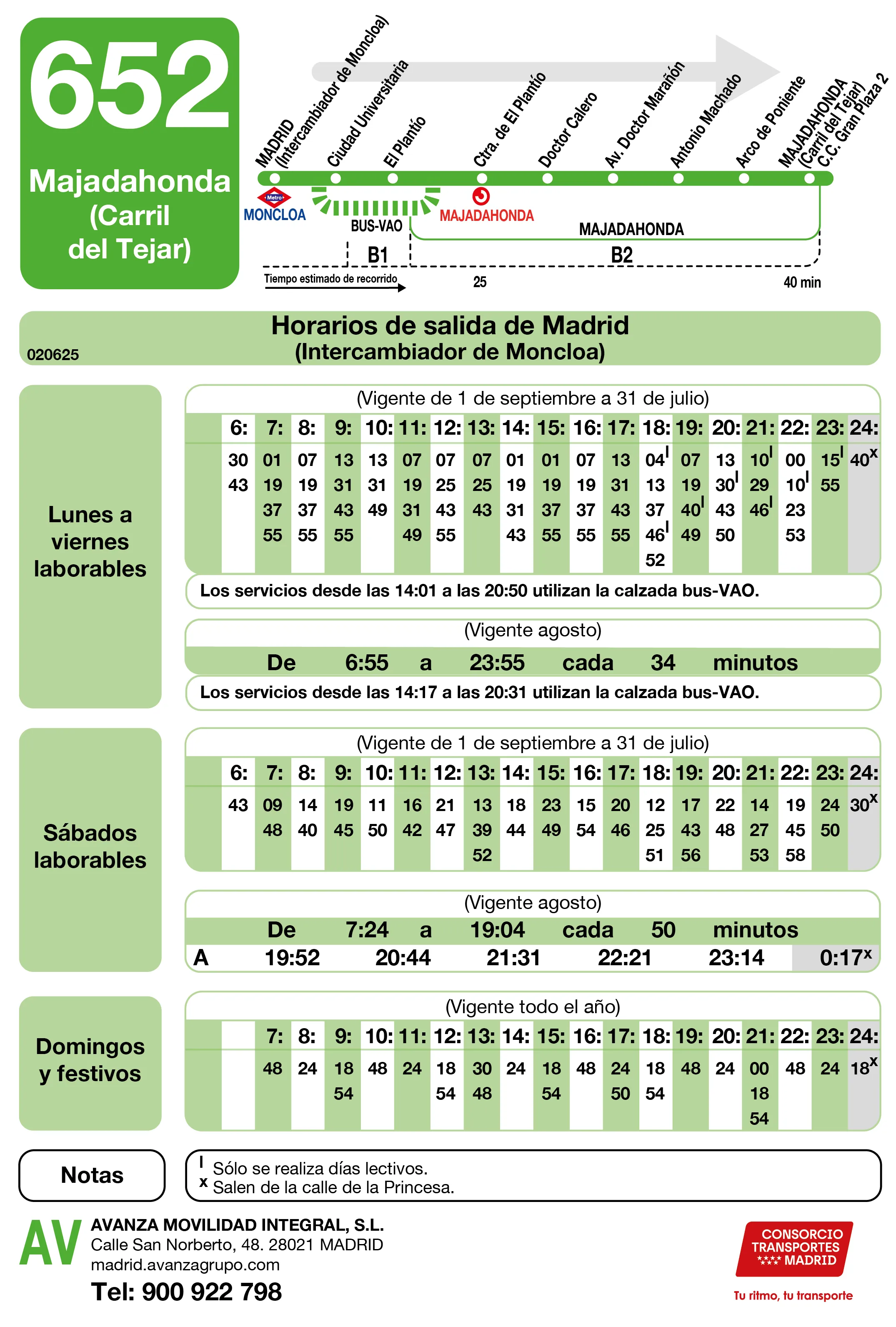 Horario de ida de la línea 652 - Autobuses interurbanos Madrid