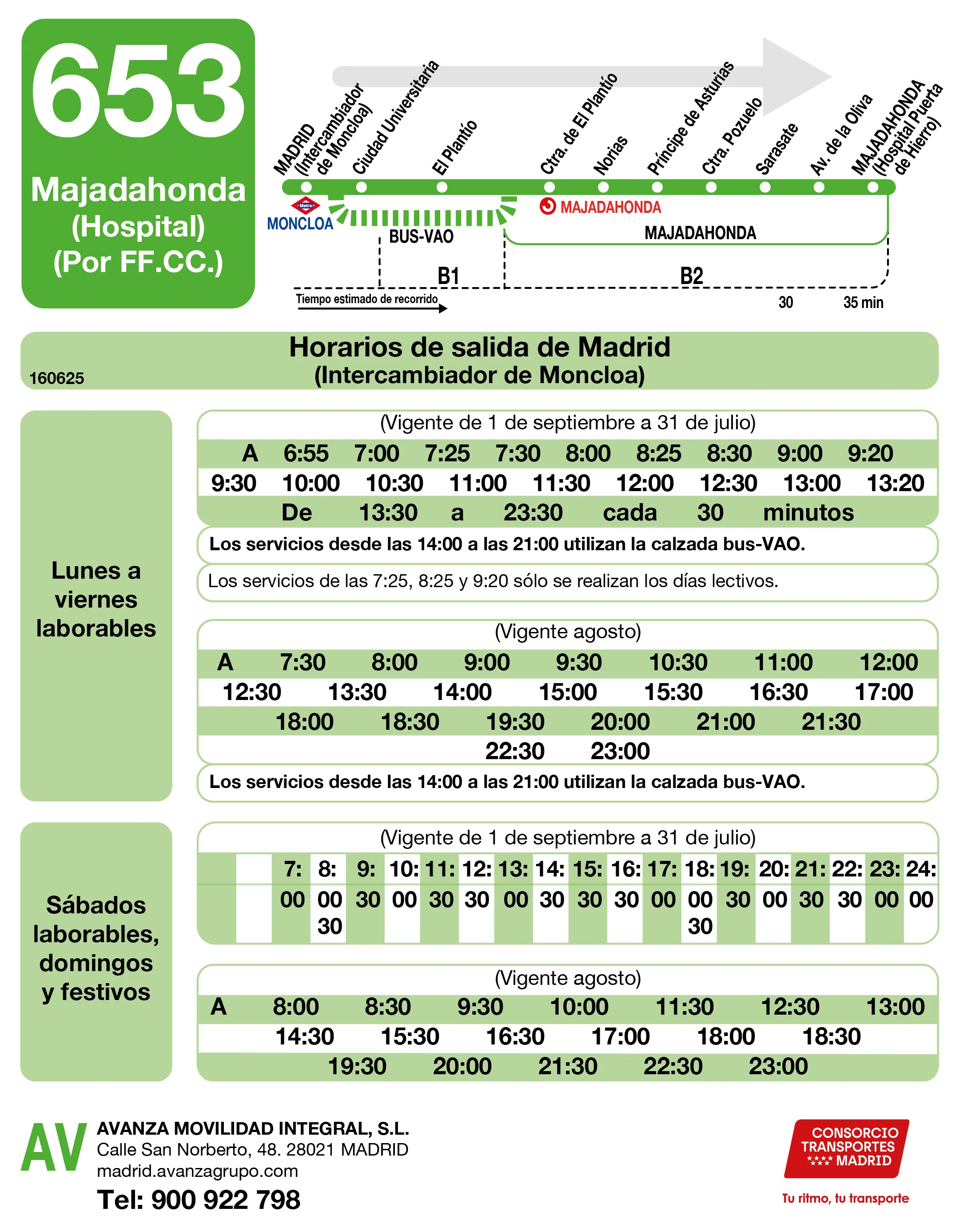 Horario de ida de la línea 653 - Autobuses interurbanos Madrid