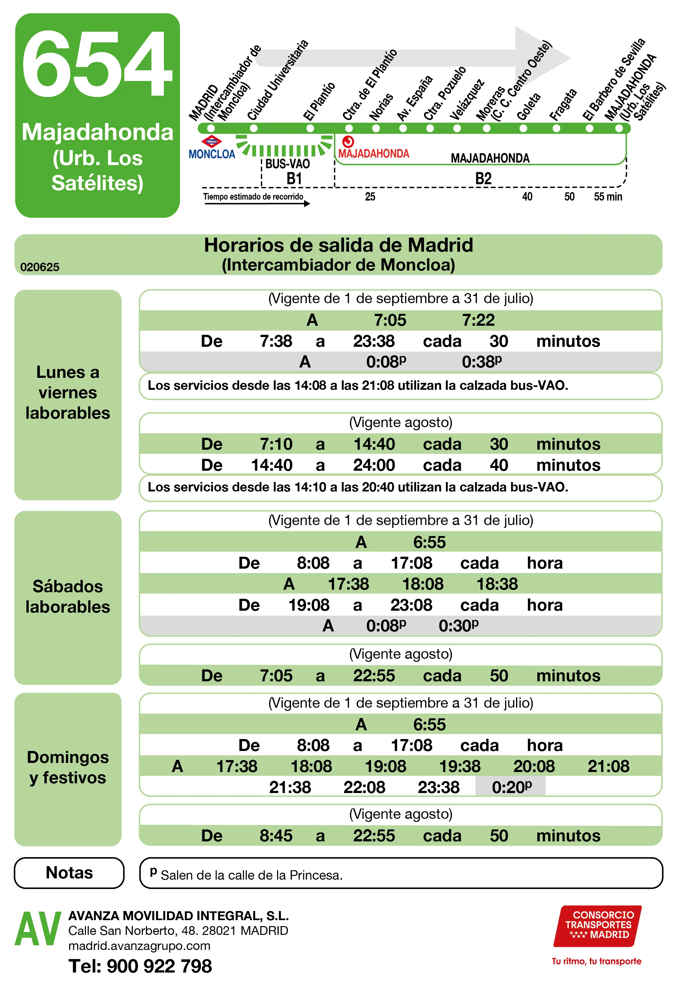 Horario de ida de la línea 654 - Autobuses interurbanos Madrid