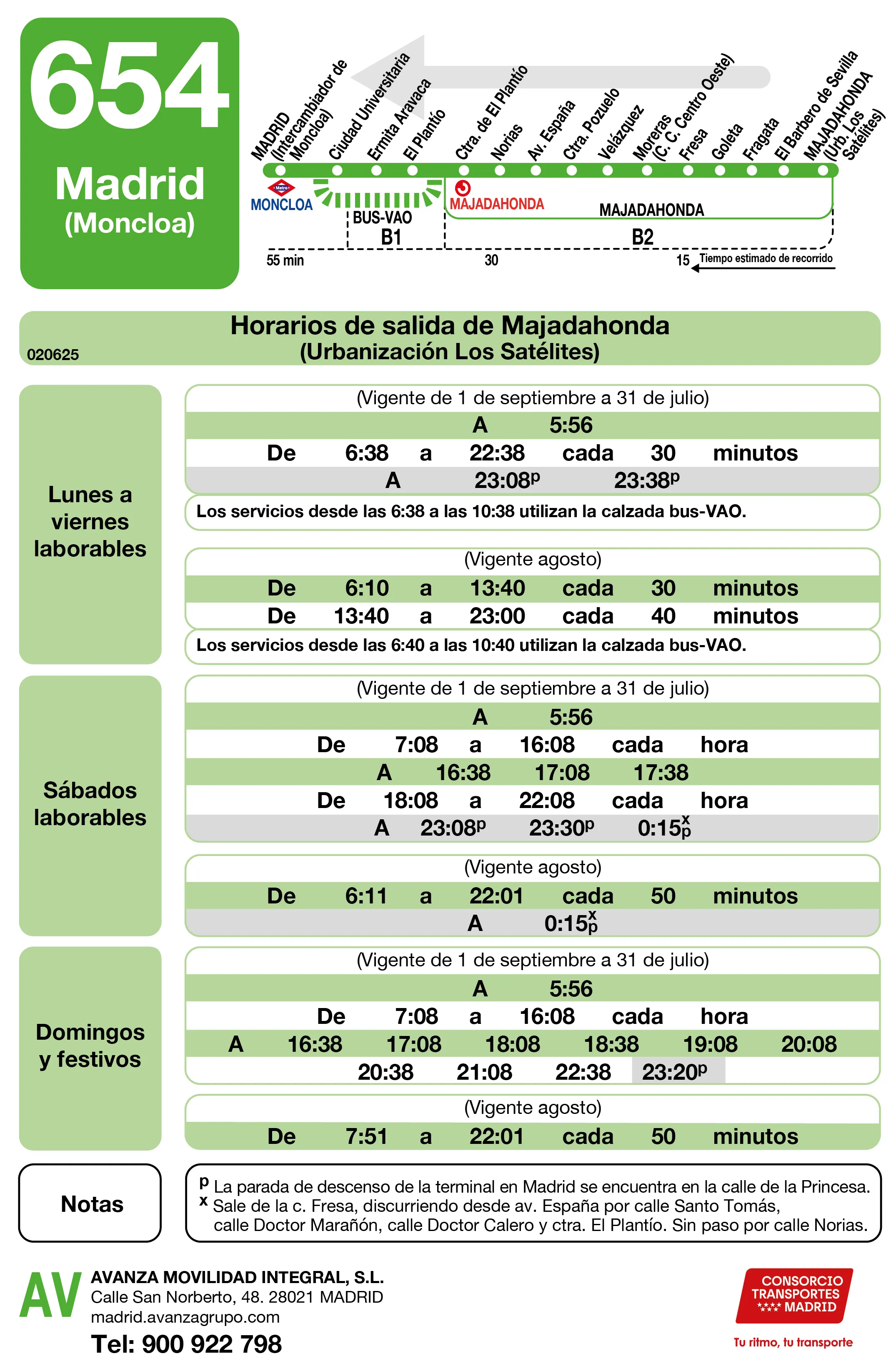 Horario de vuelta de la línea 654 - Autobuses interurbanos Madrid