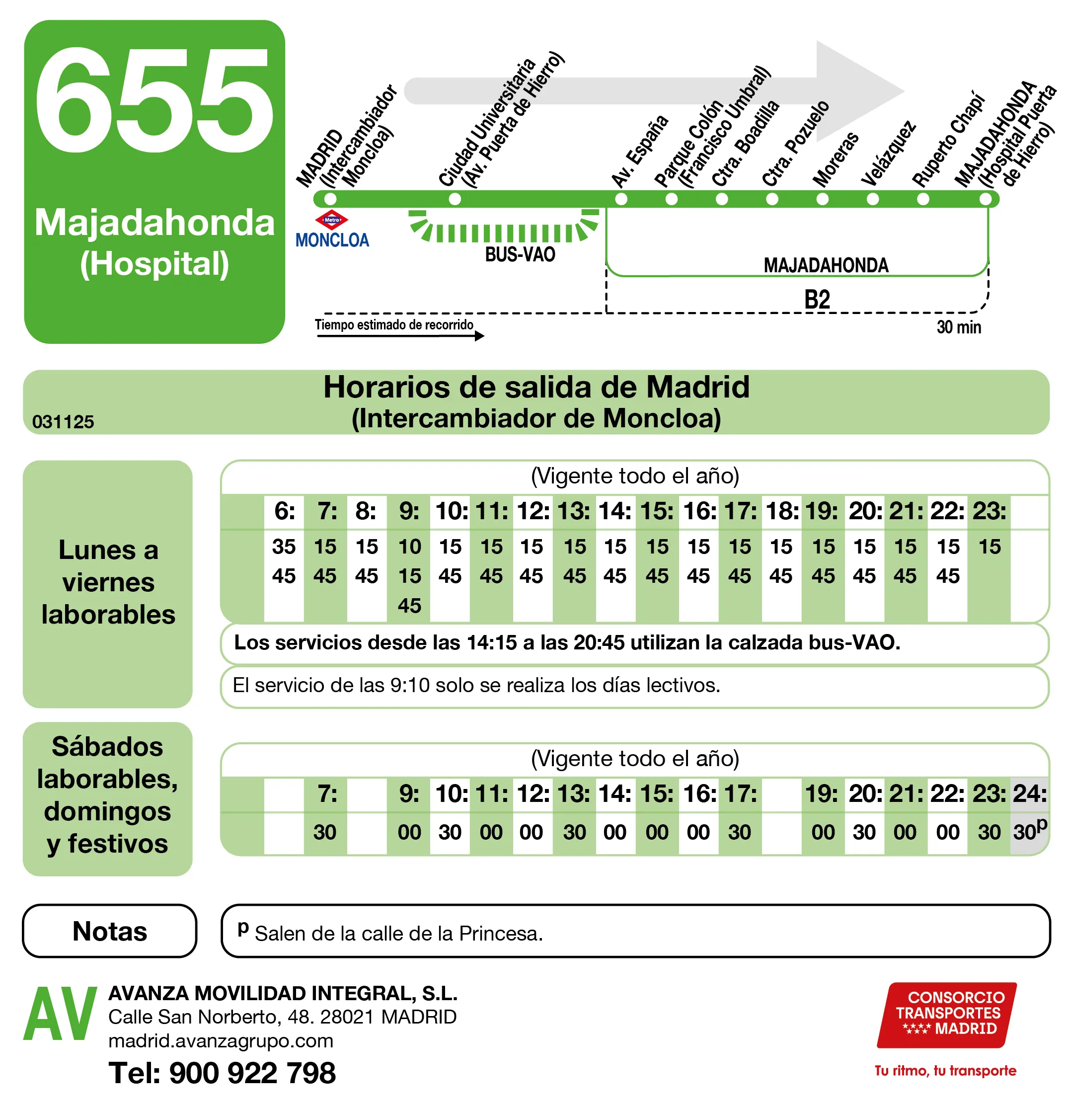 Horario de ida de la línea 655 - Autobuses interurbanos Madrid