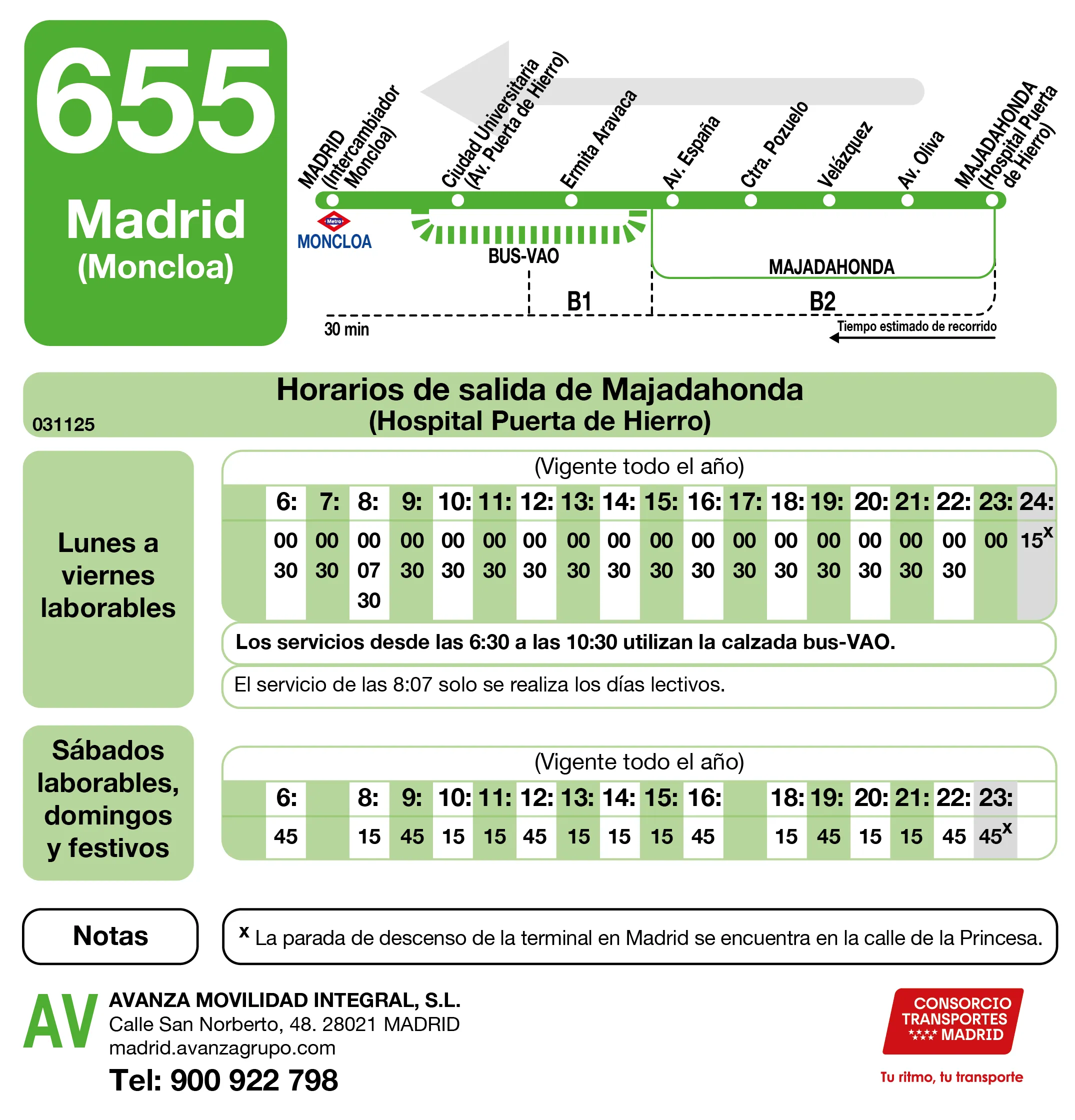 Horario de vuelta de la línea 655 - Autobuses interurbanos Madrid