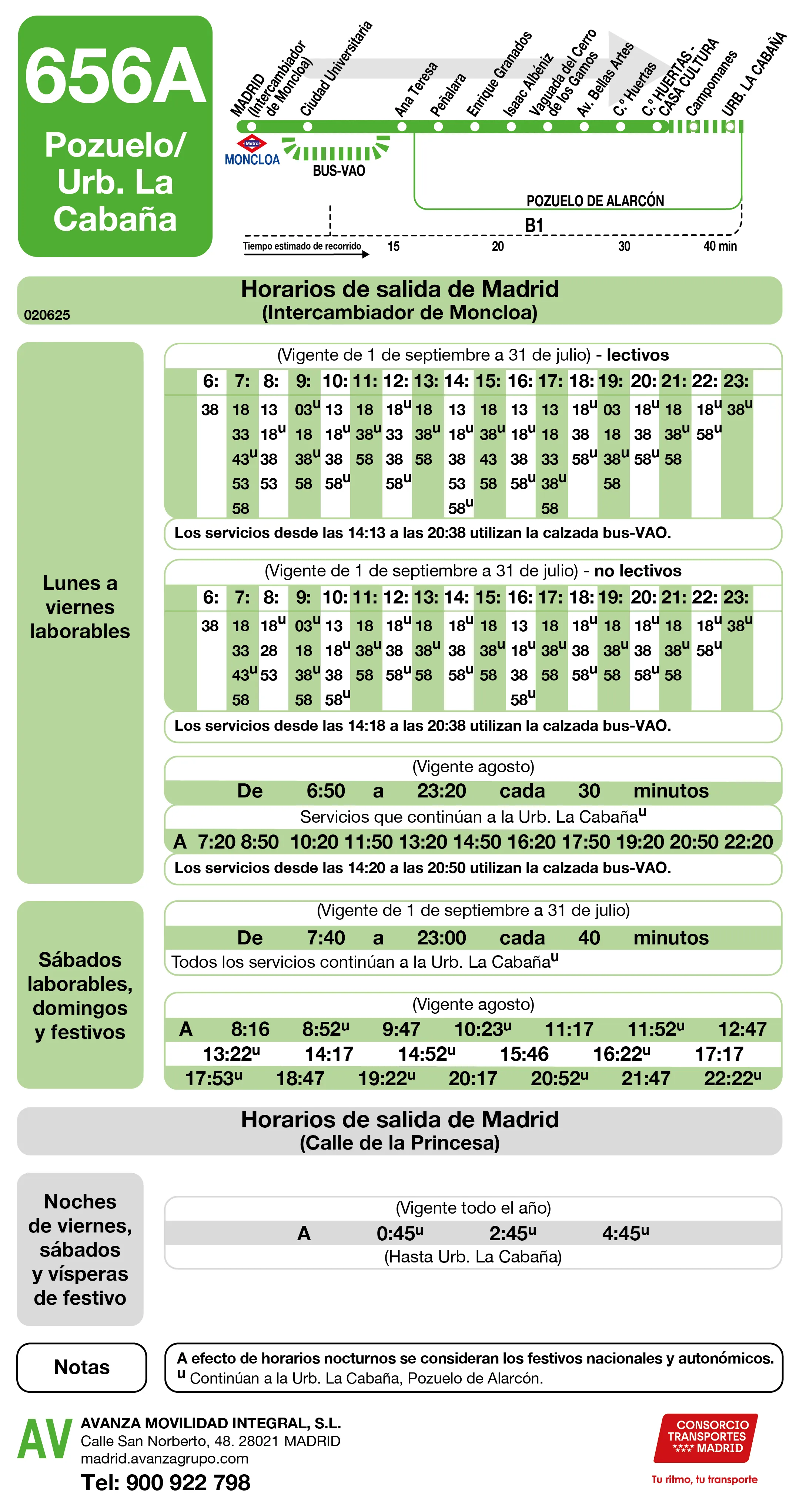 Horario de ida de la línea 656A - Autobuses interurbanos Madrid
