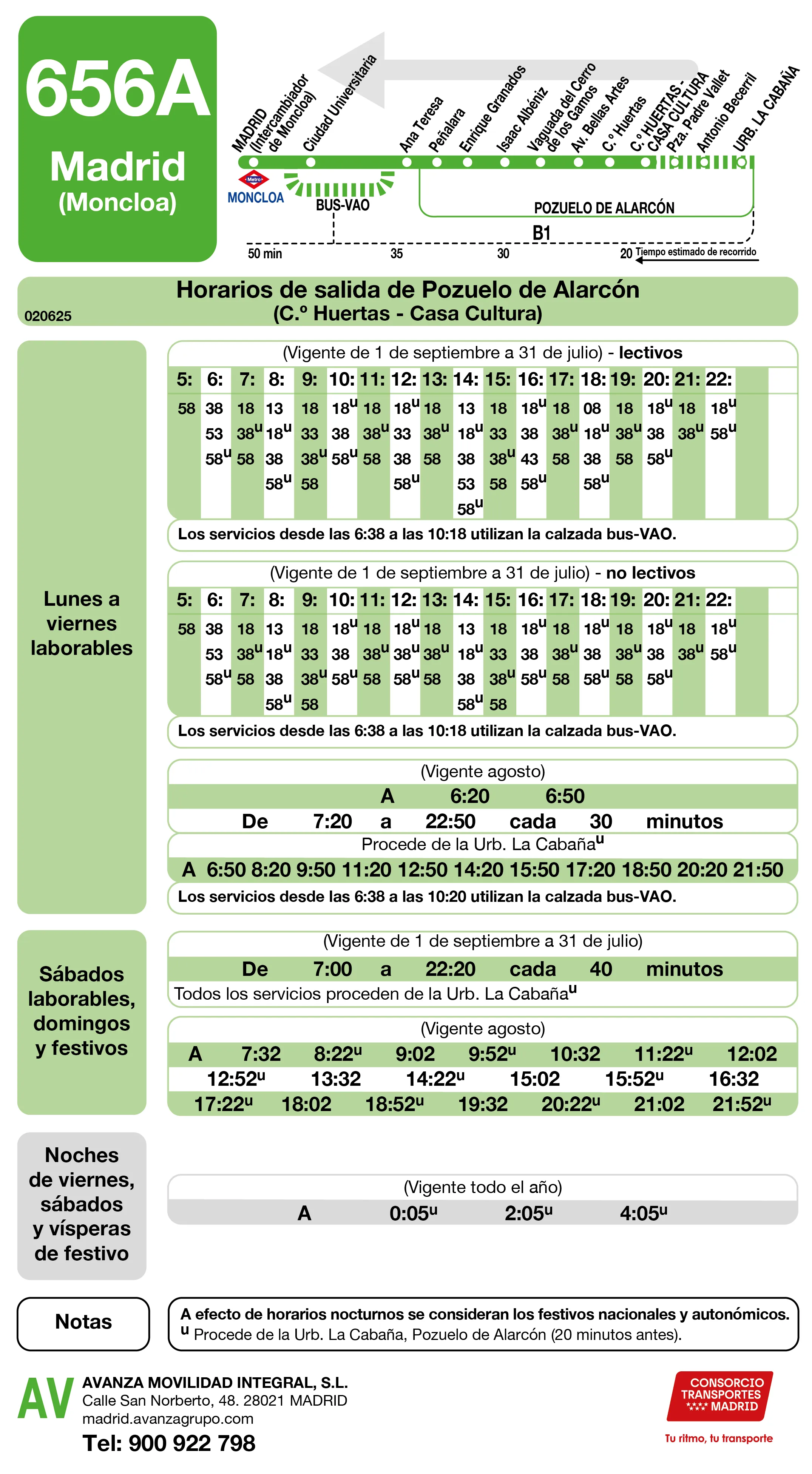 Horario de vuelta de la línea 656A - Autobuses interurbanos Madrid