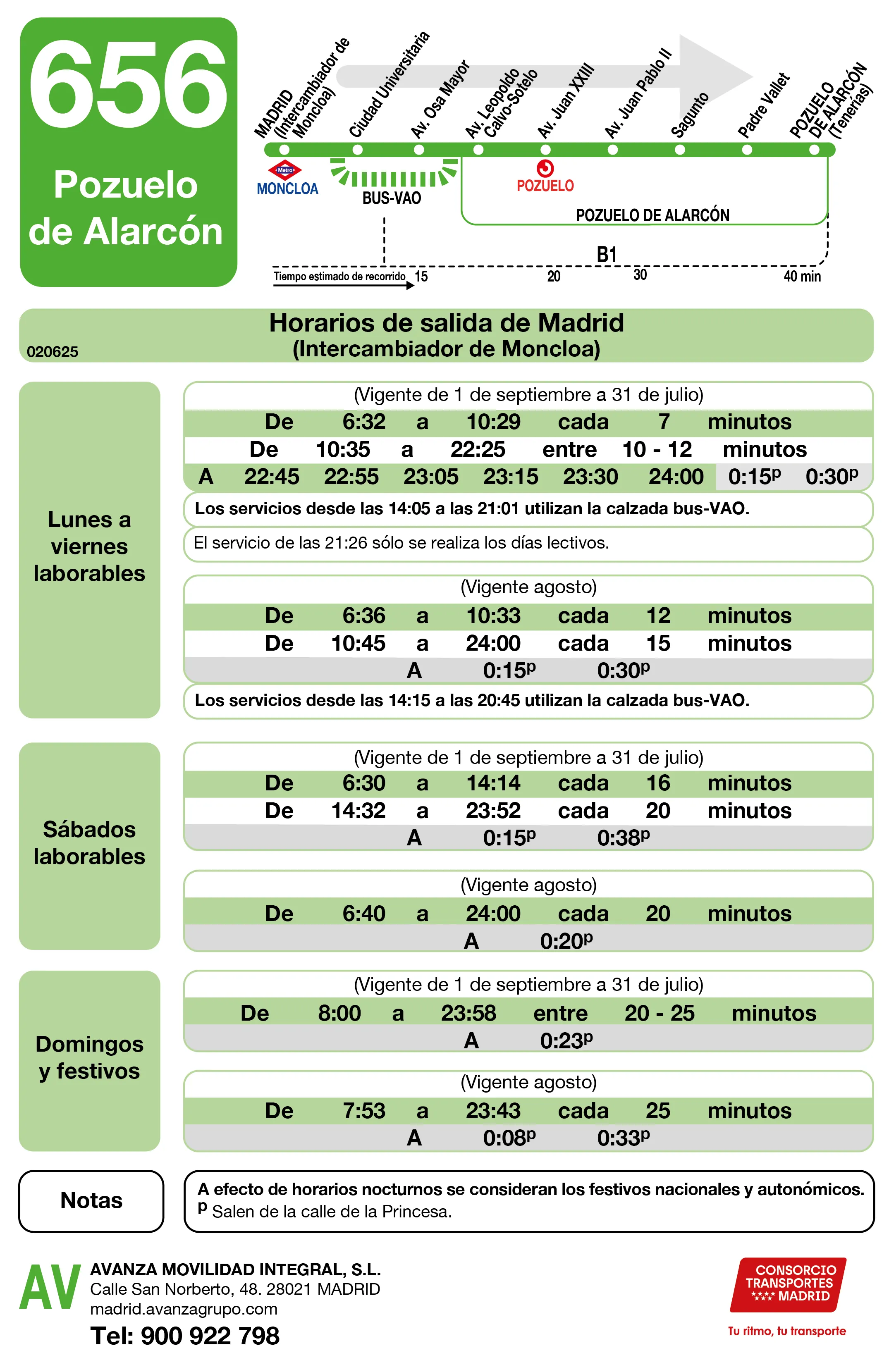 Horario de ida de la línea 656 - Autobuses interurbanos Madrid