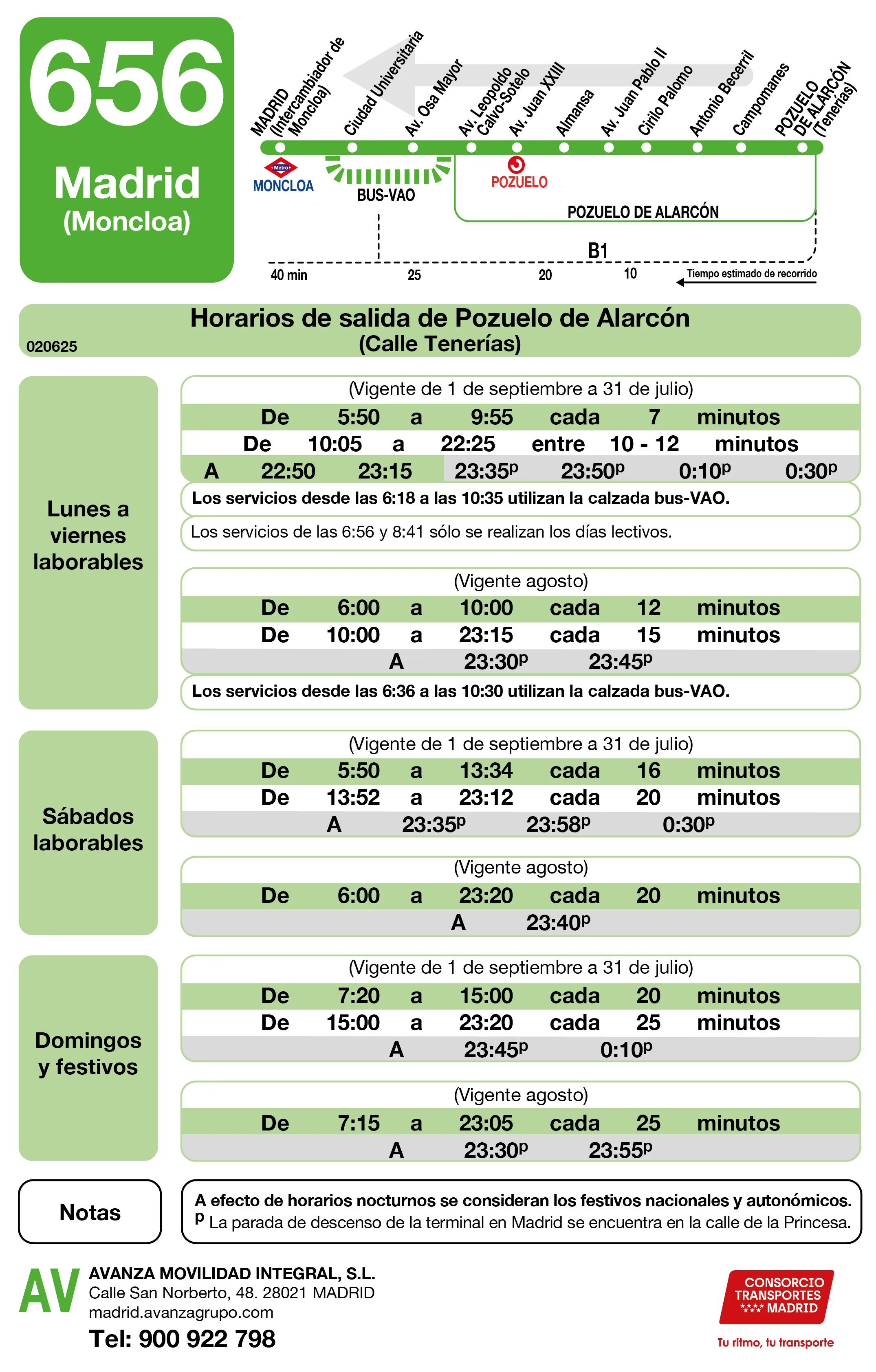 Horario de vuelta de la línea 656 - Autobuses interurbanos Madrid