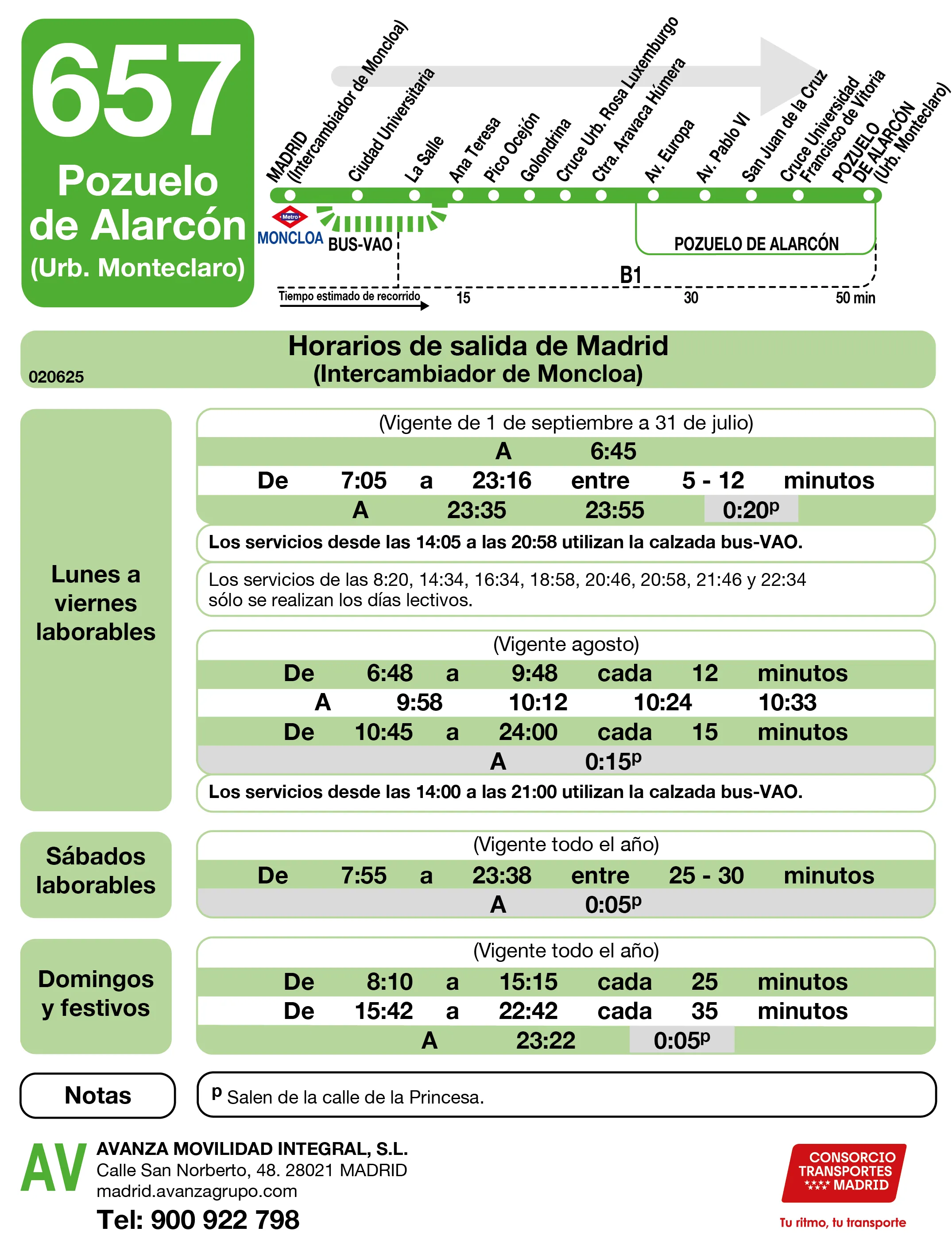 Horario de ida de la línea 657 - Autobuses interurbanos Madrid