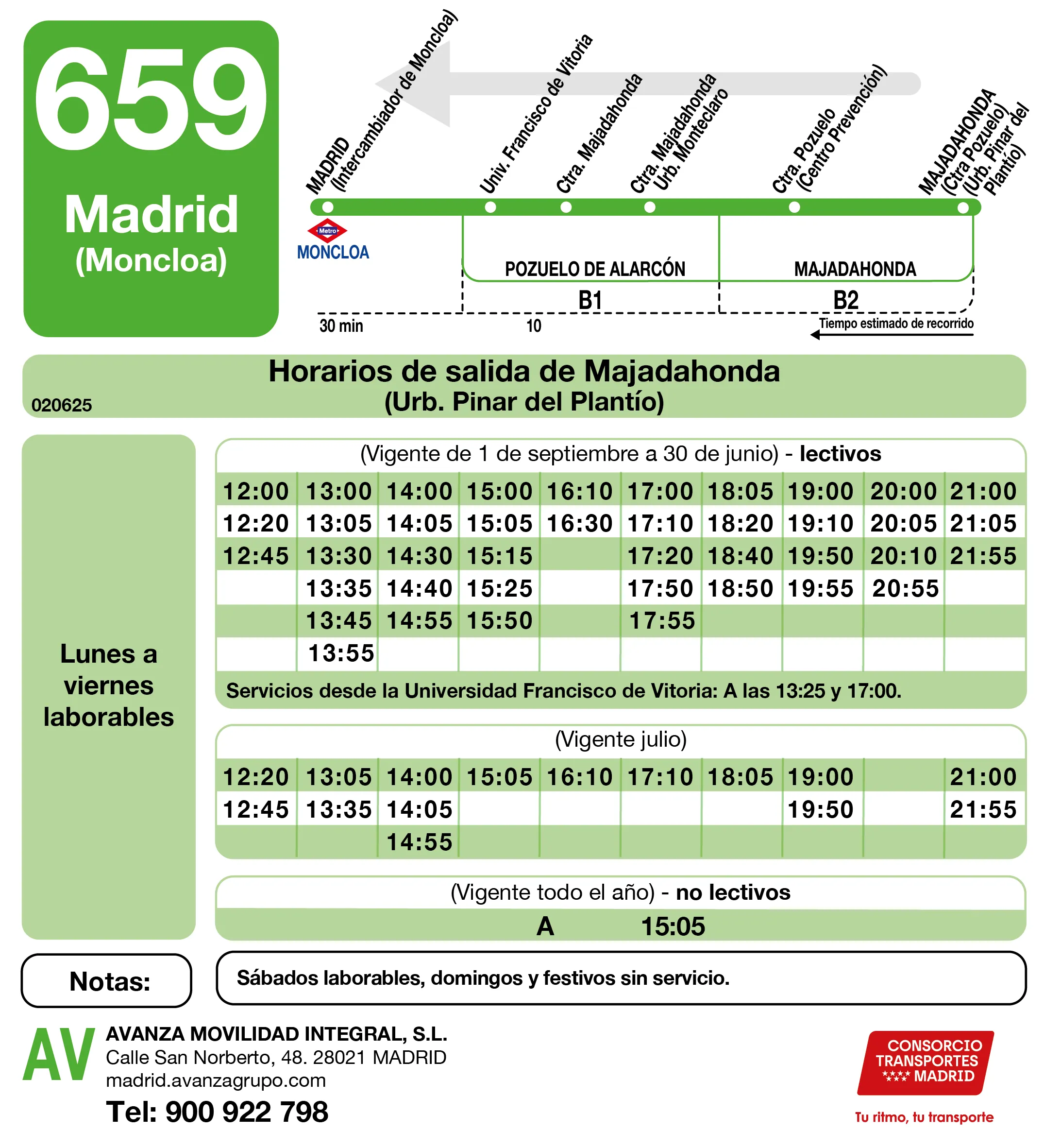 Horario de vuelta de la línea 659 - Autobuses interurbanos Madrid