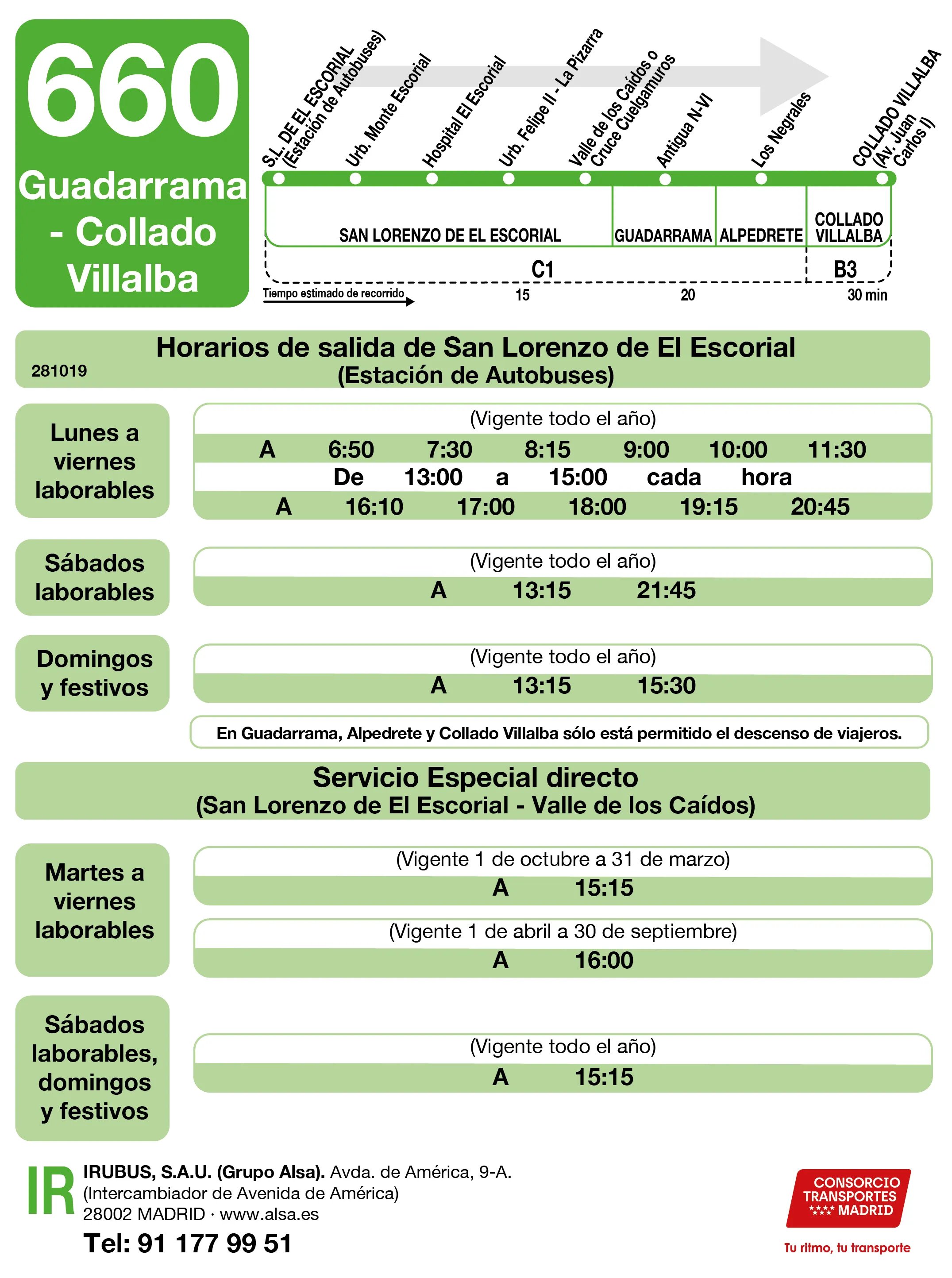 Horario de ida de la línea 660 - Autobuses interurbanos Madrid