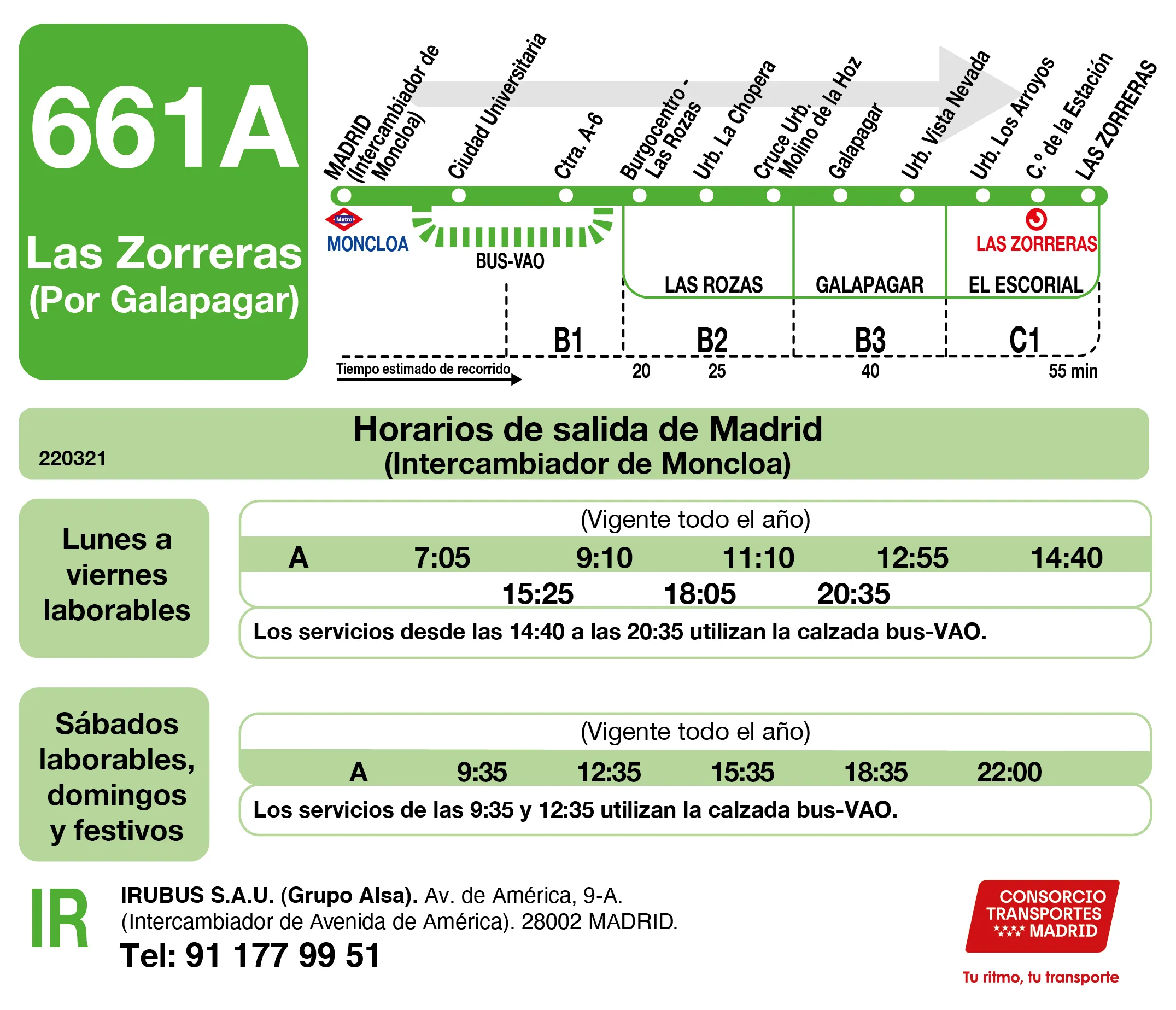 Horario de ida de la línea 661A - Autobuses interurbanos Madrid