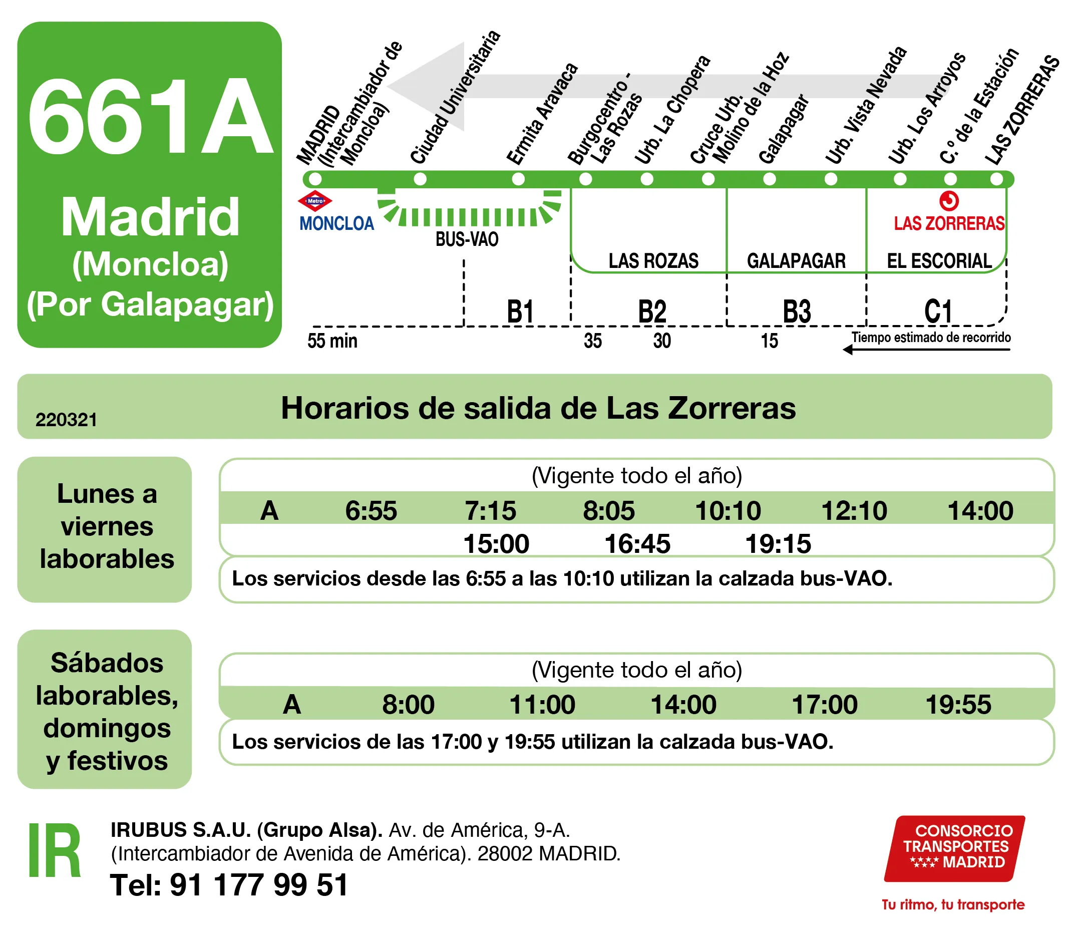 Horario de vuelta de la línea 661A - Autobuses interurbanos Madrid