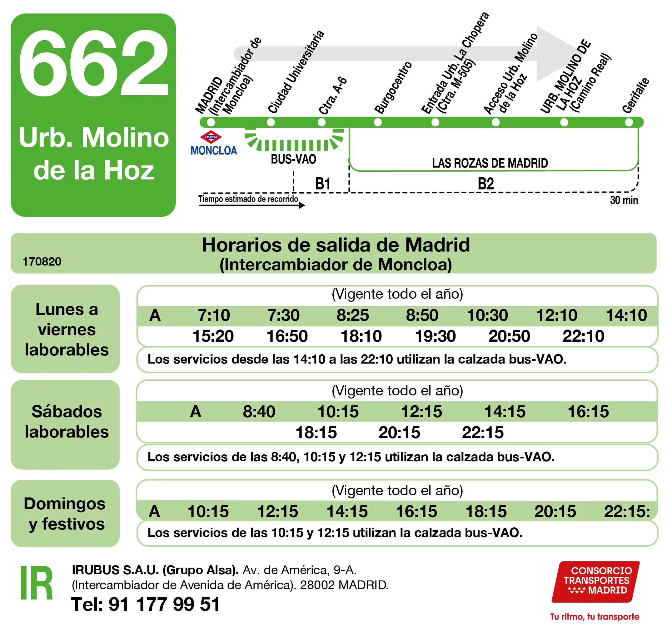 Horario de ida de la línea 662 - Autobuses interurbanos Madrid