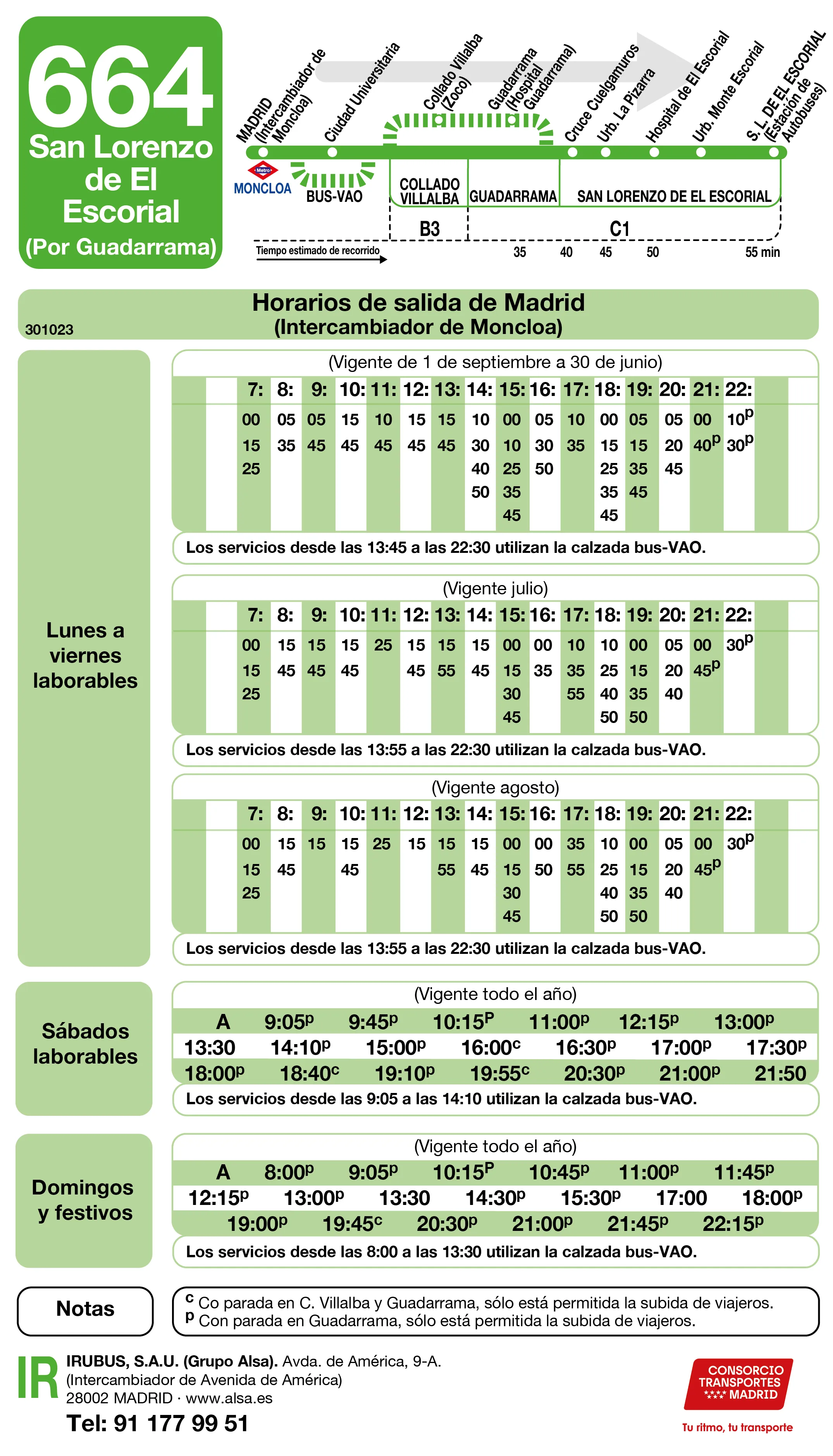Horario de ida de la línea 664 - Autobuses interurbanos Madrid