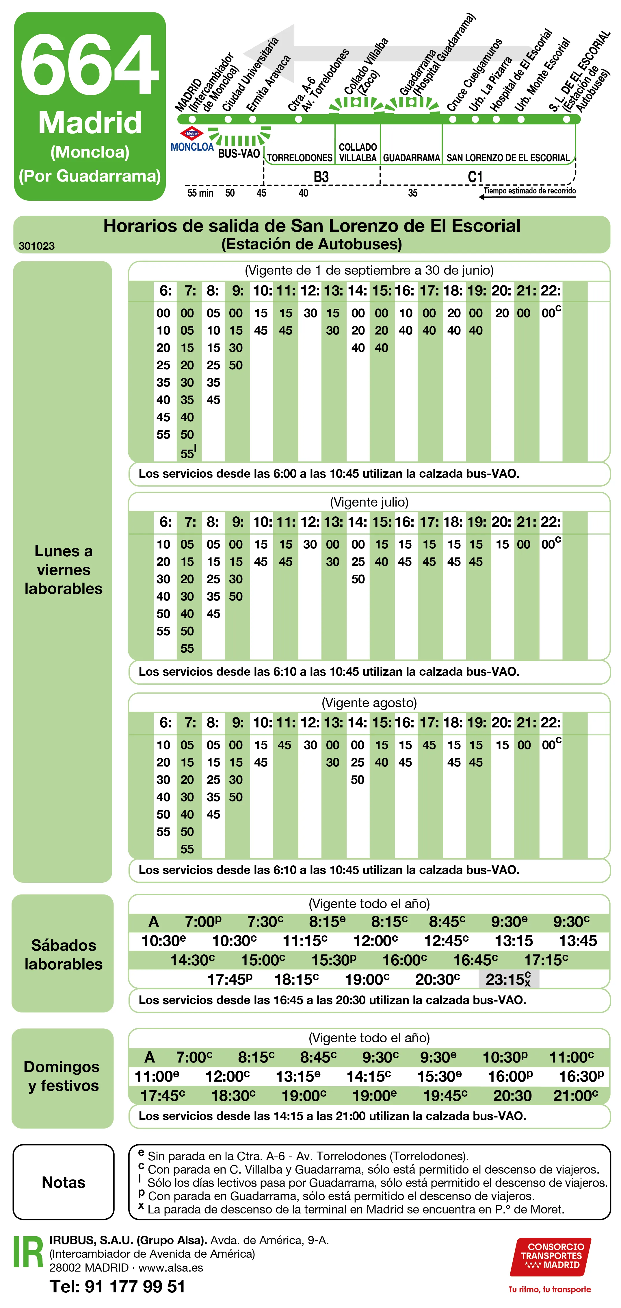 Horario de vuelta de la línea 664 - Autobuses interurbanos Madrid