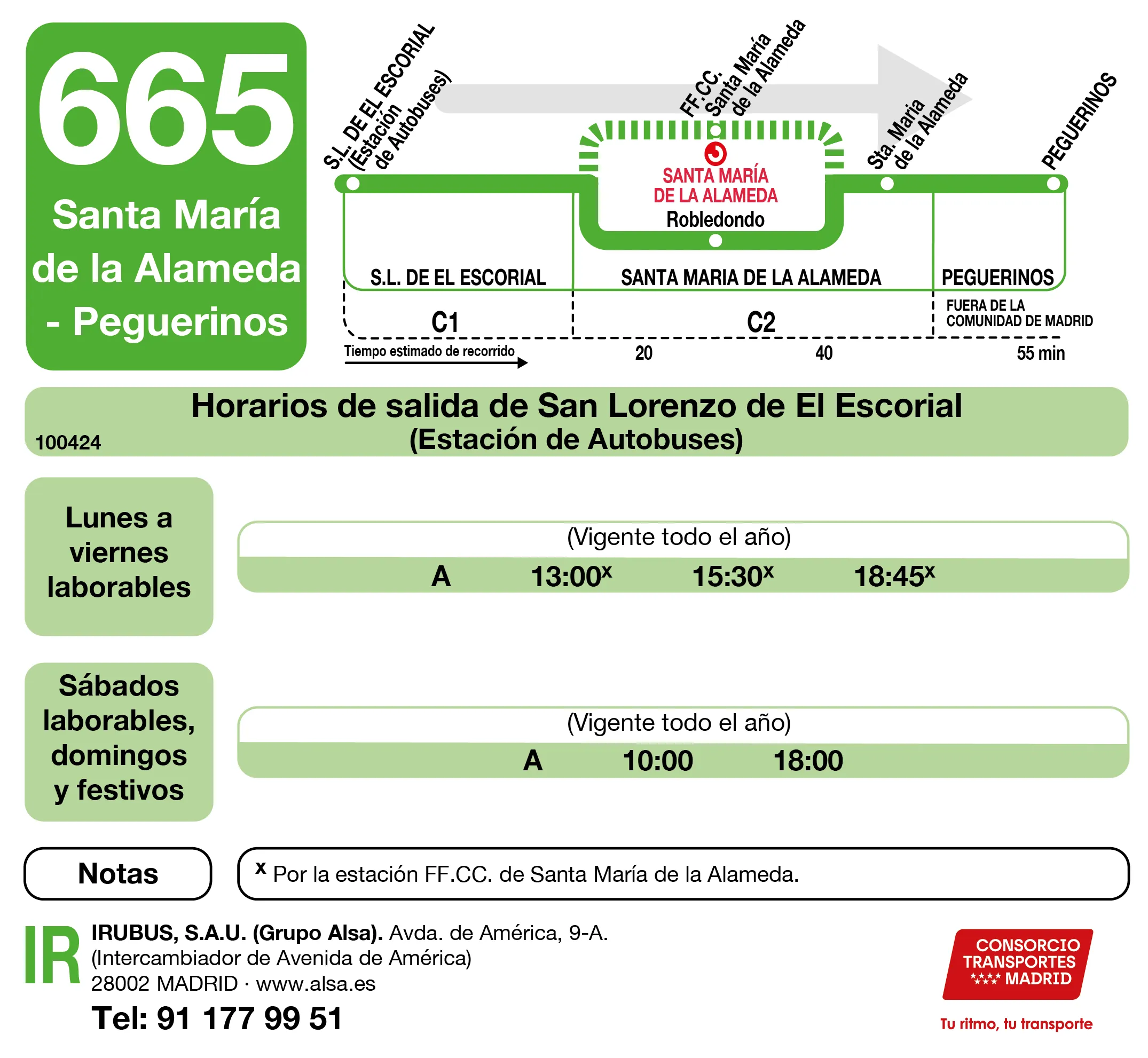 Horario de ida de la línea 665 - Autobuses interurbanos Madrid