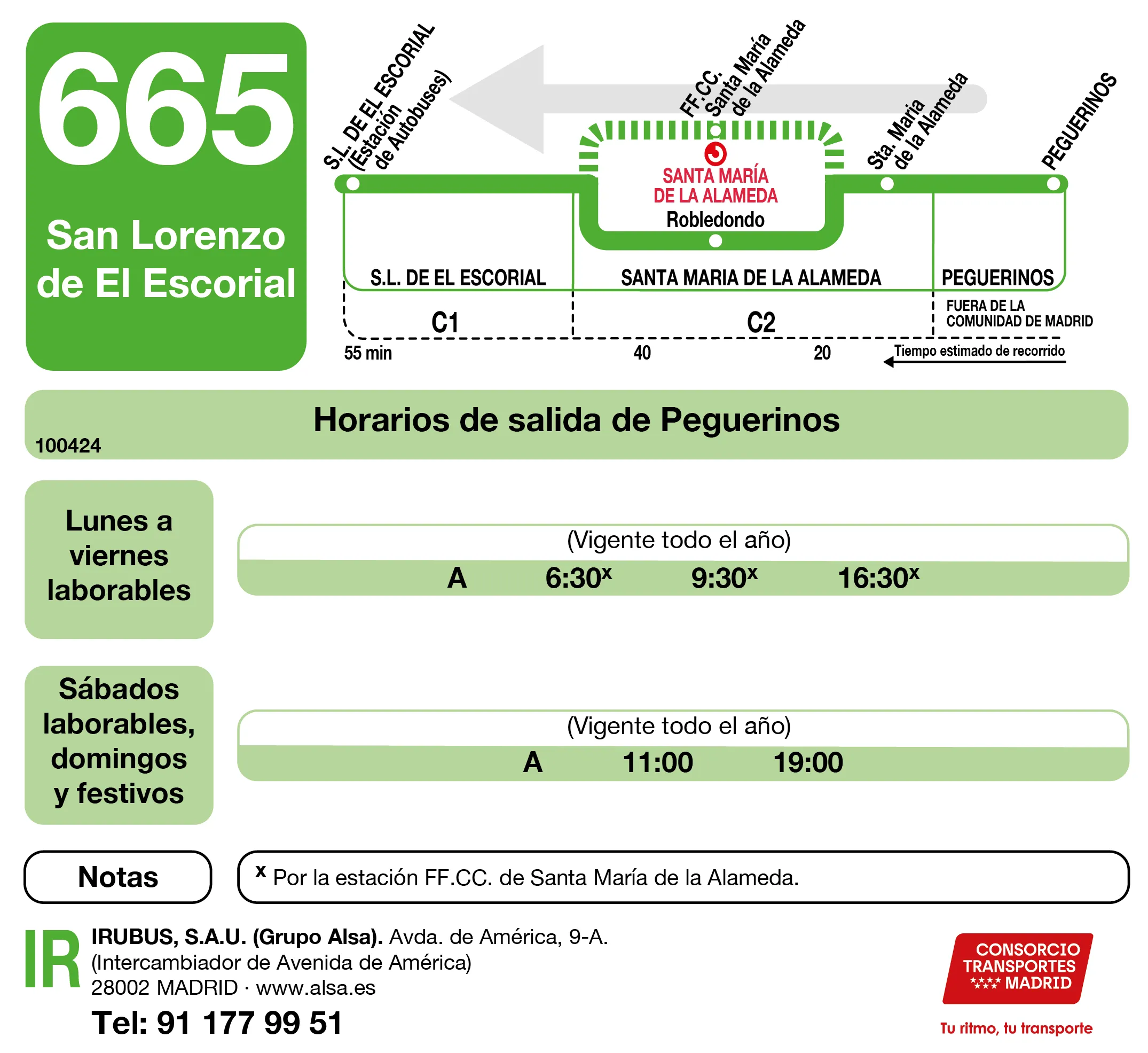 Horario de vuelta de la línea 665 - Autobuses interurbanos Madrid