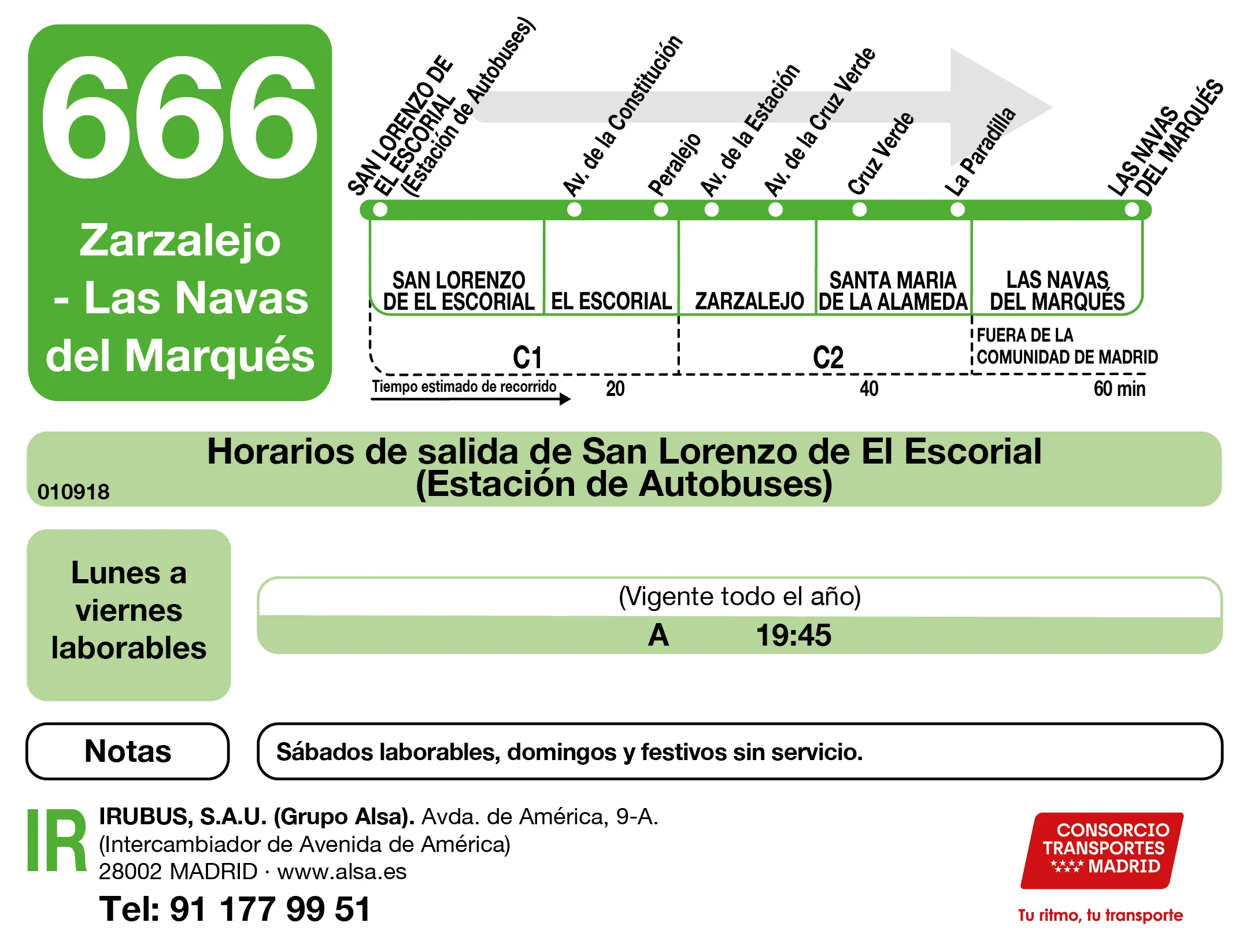 Horario de ida de la línea 666 - Autobuses interurbanos Madrid