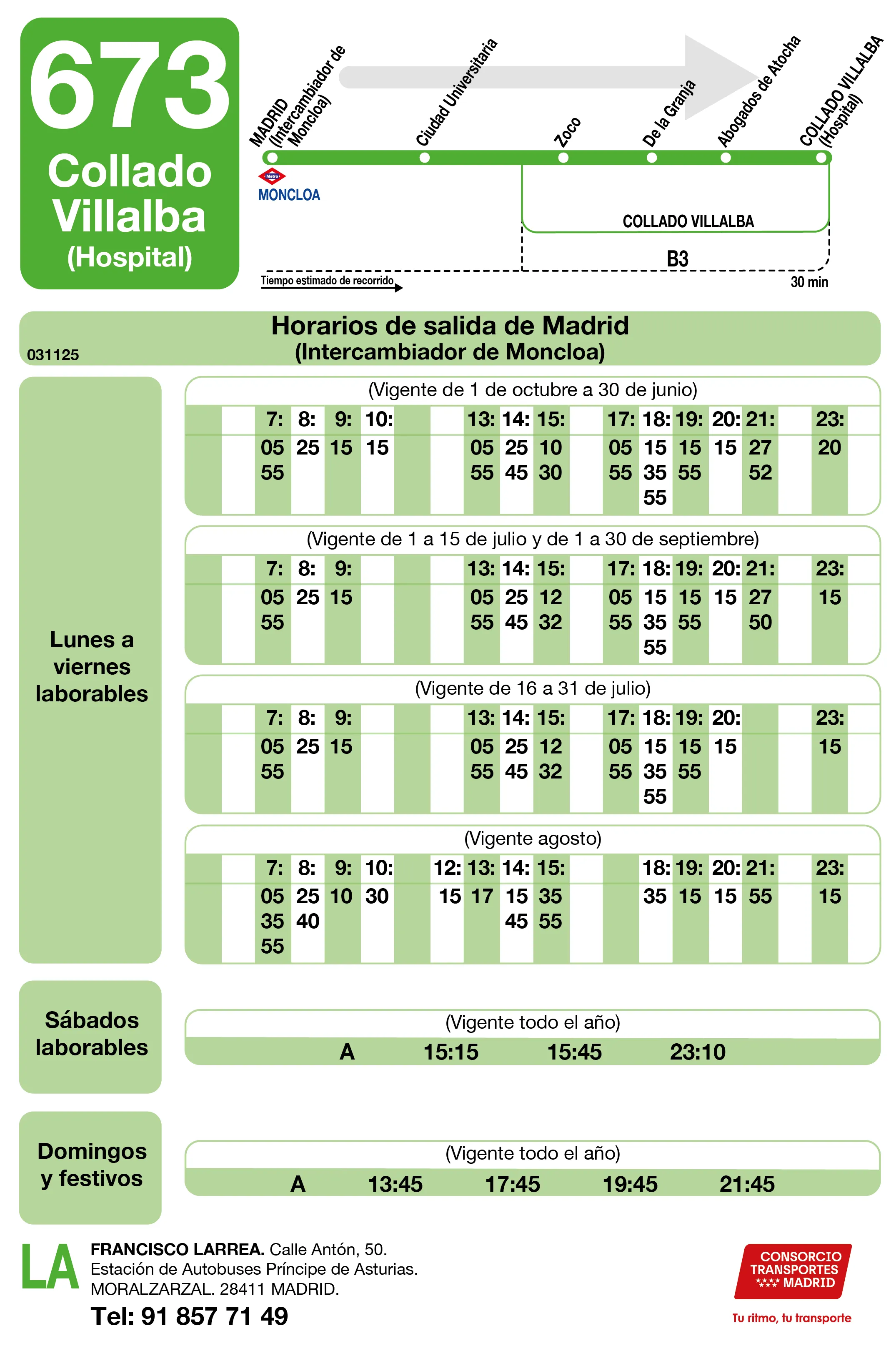 Horario de ida de la línea 673 - Autobuses interurbanos Madrid