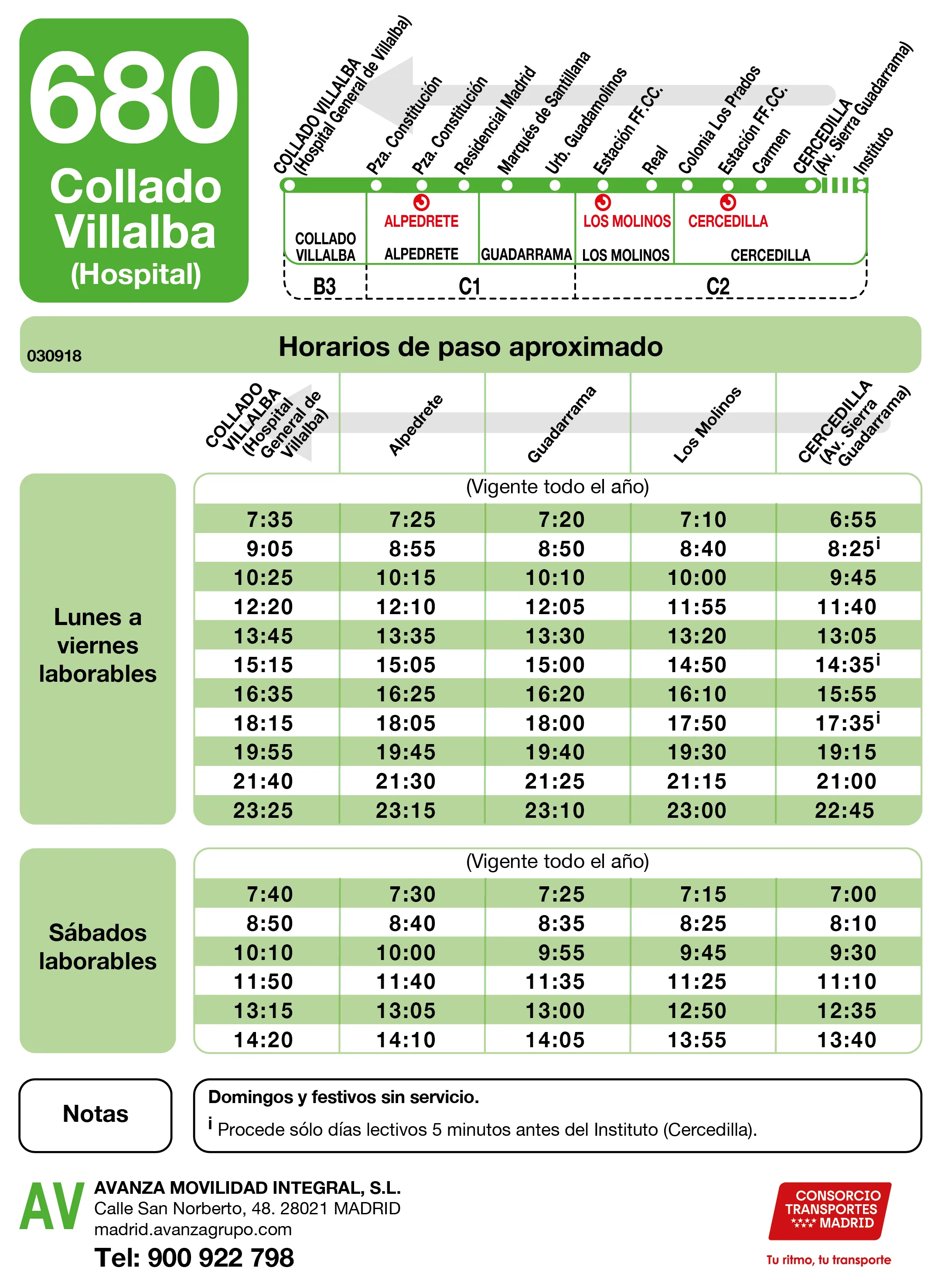 Horario de vuelta de la línea 680 - Autobuses interurbanos Madrid