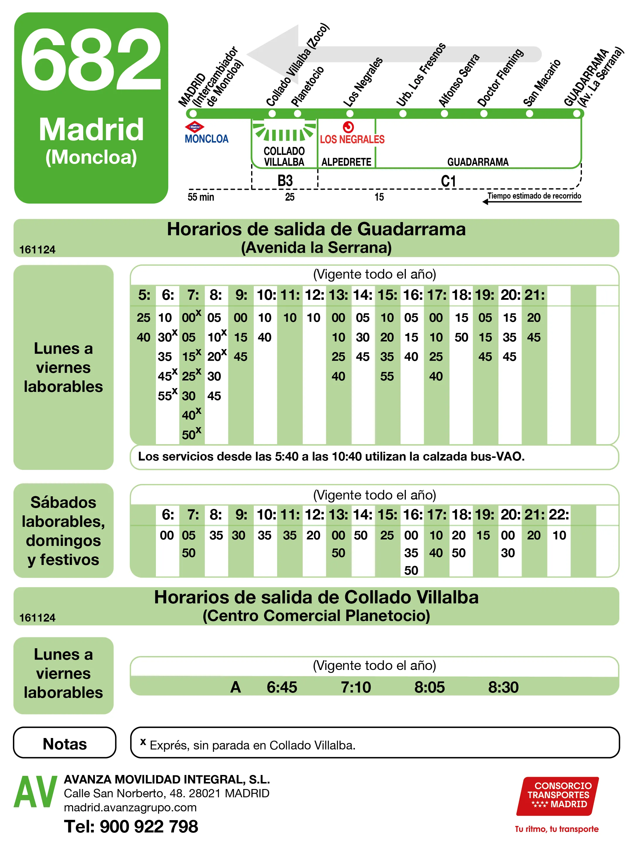 Horario de vuelta de la línea 682 - Autobuses interurbanos Madrid