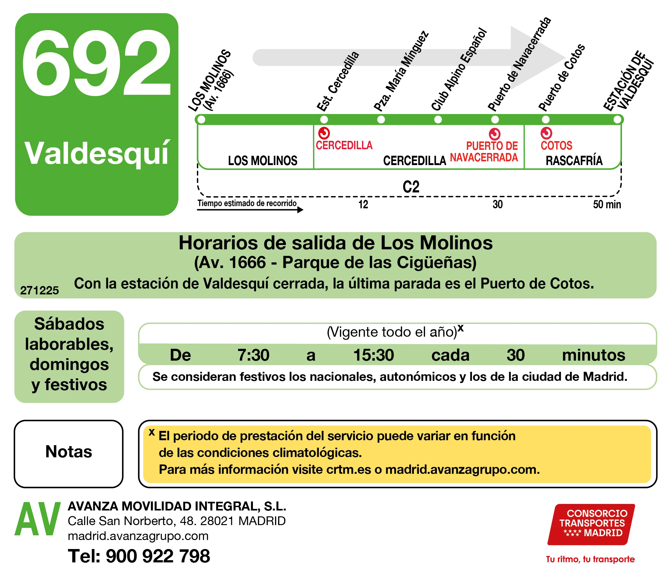 Horario de ida de la línea 692 - Autobuses interurbanos Madrid