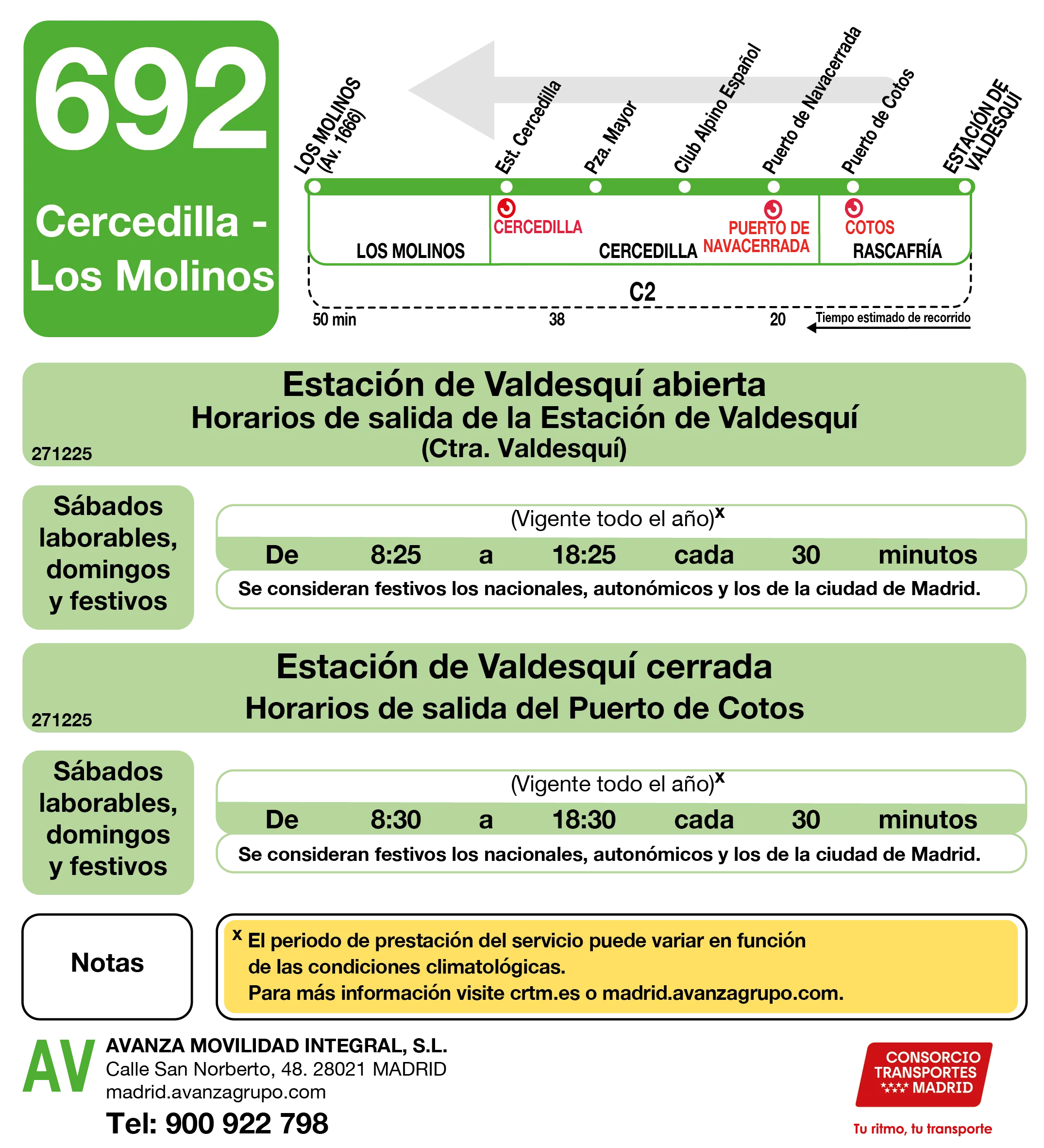 Horario de vuelta de la línea 692 - Autobuses interurbanos Madrid