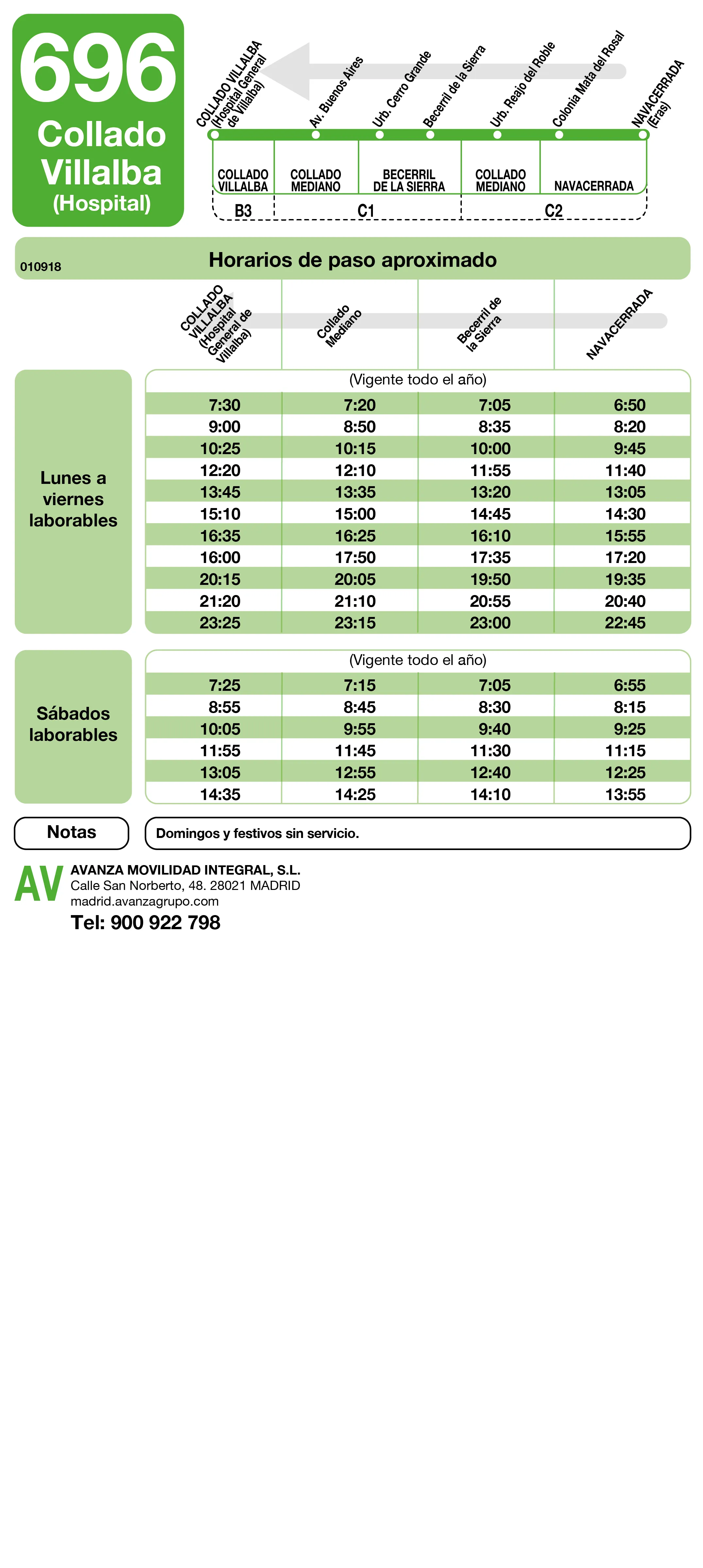 Horario de vuelta de la línea 696 - Autobuses interurbanos Madrid