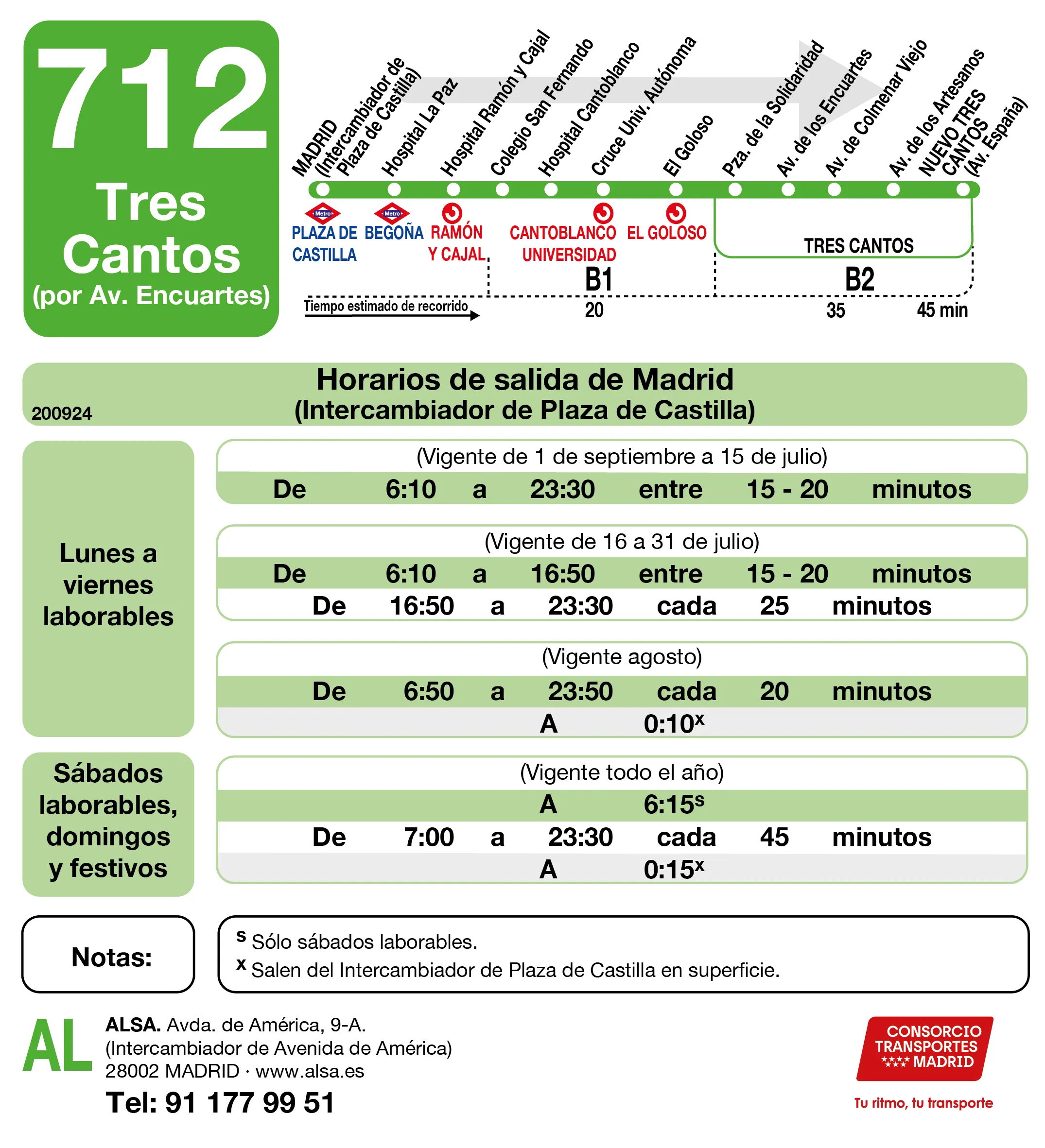 Horario de ida de la línea 712 - Autobuses interurbanos Madrid