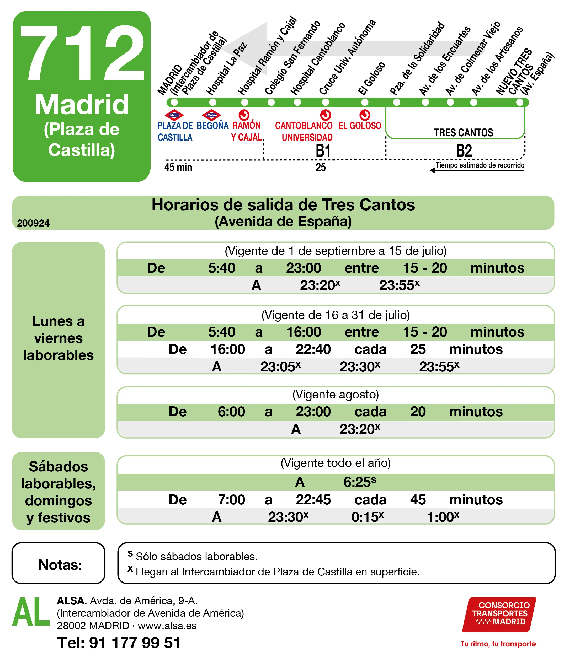 Horario de vuelta de la línea 712 - Autobuses interurbanos Madrid
