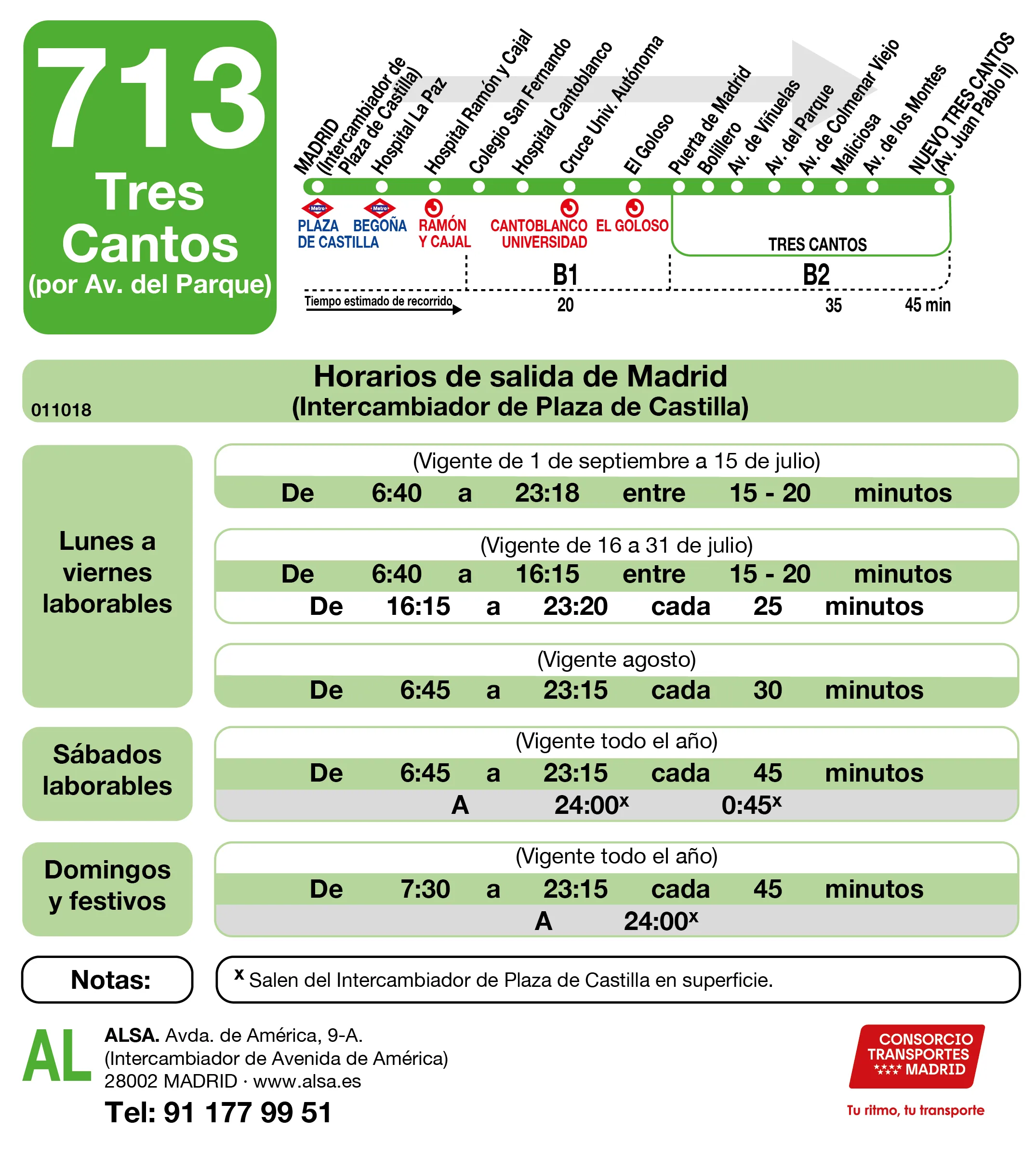 Horario de ida de la línea 713 - Autobuses interurbanos Madrid