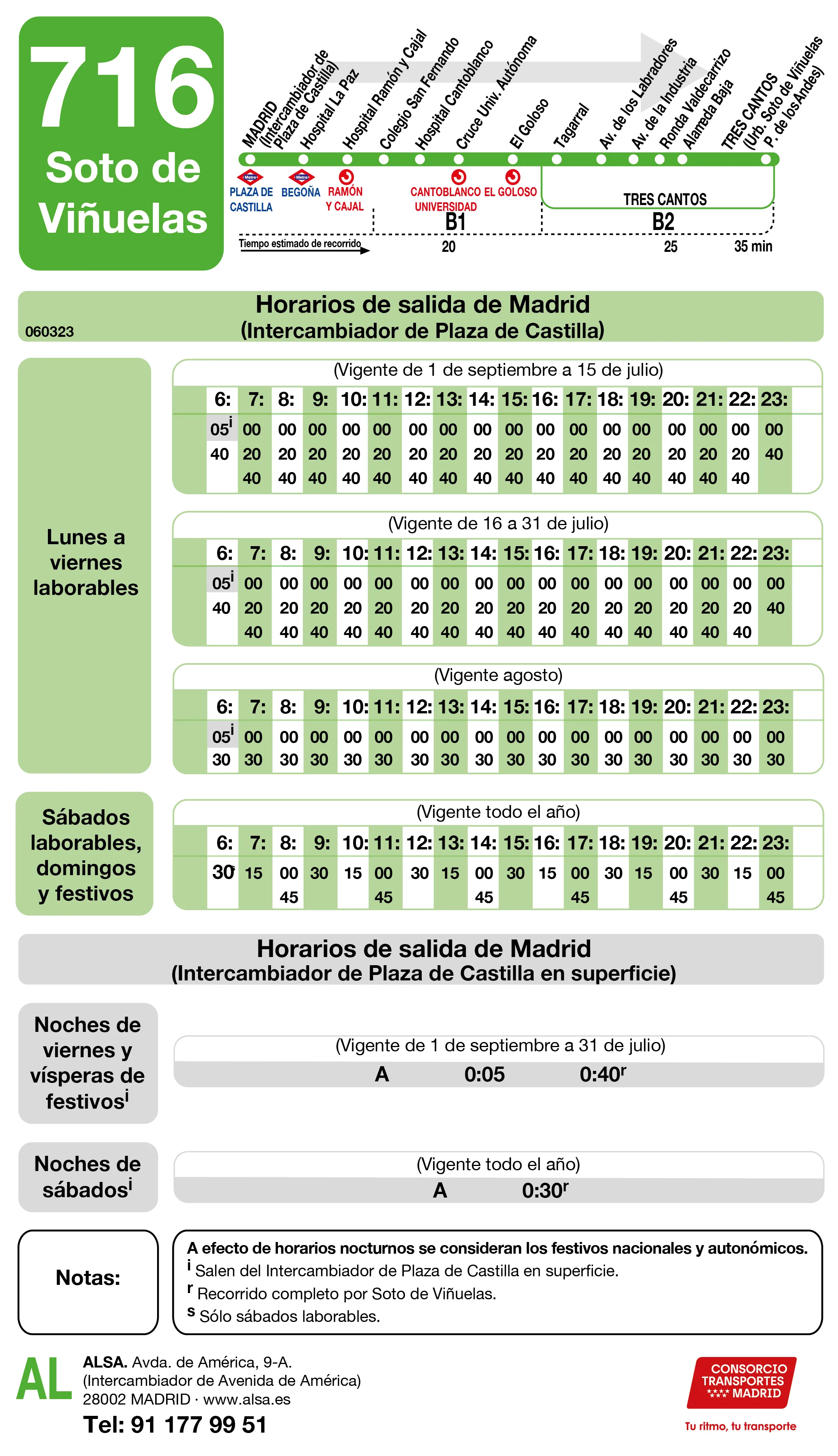Horario de ida de la línea 716 - Autobuses interurbanos Madrid