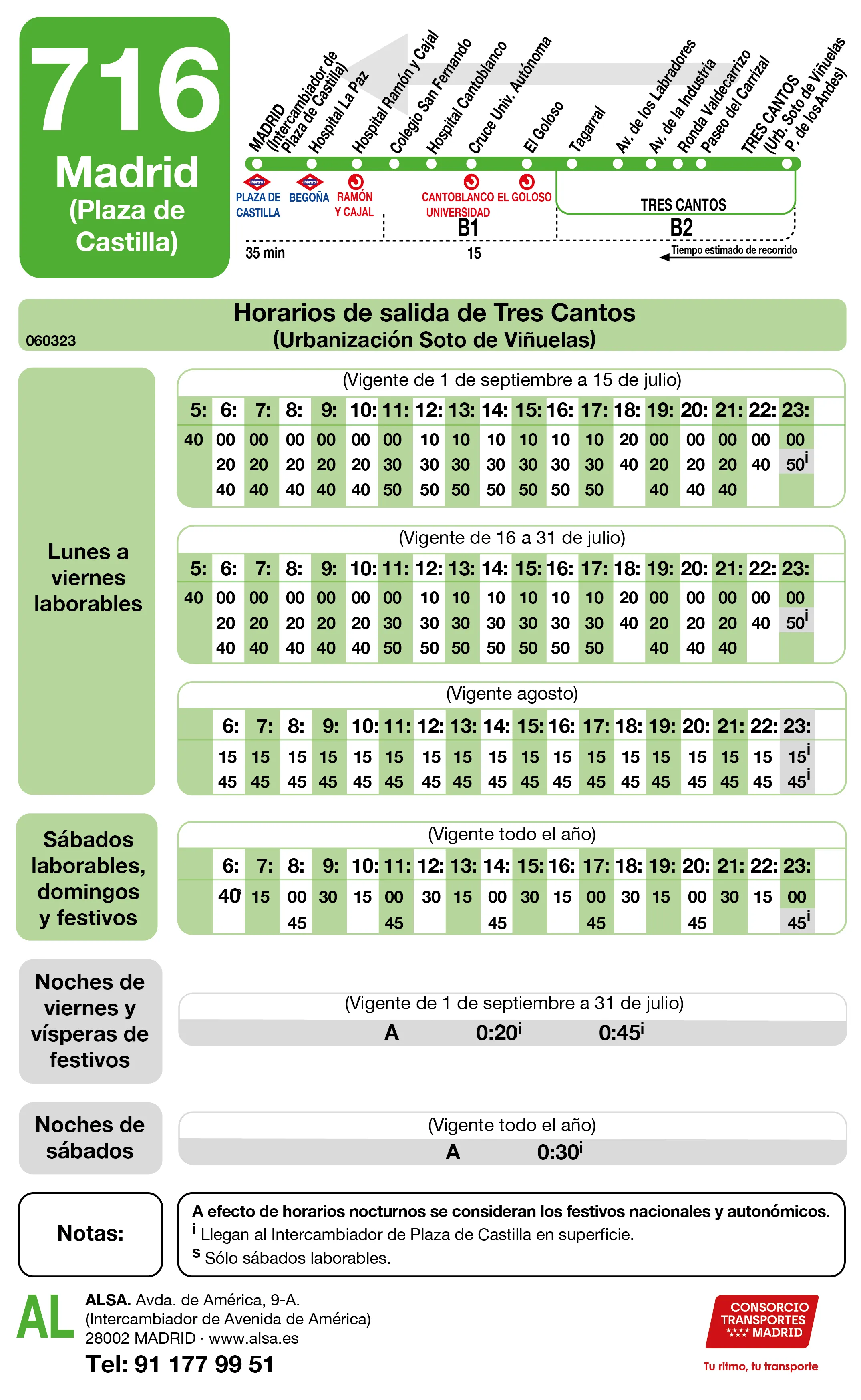 Horario de vuelta de la línea 716 - Autobuses interurbanos Madrid