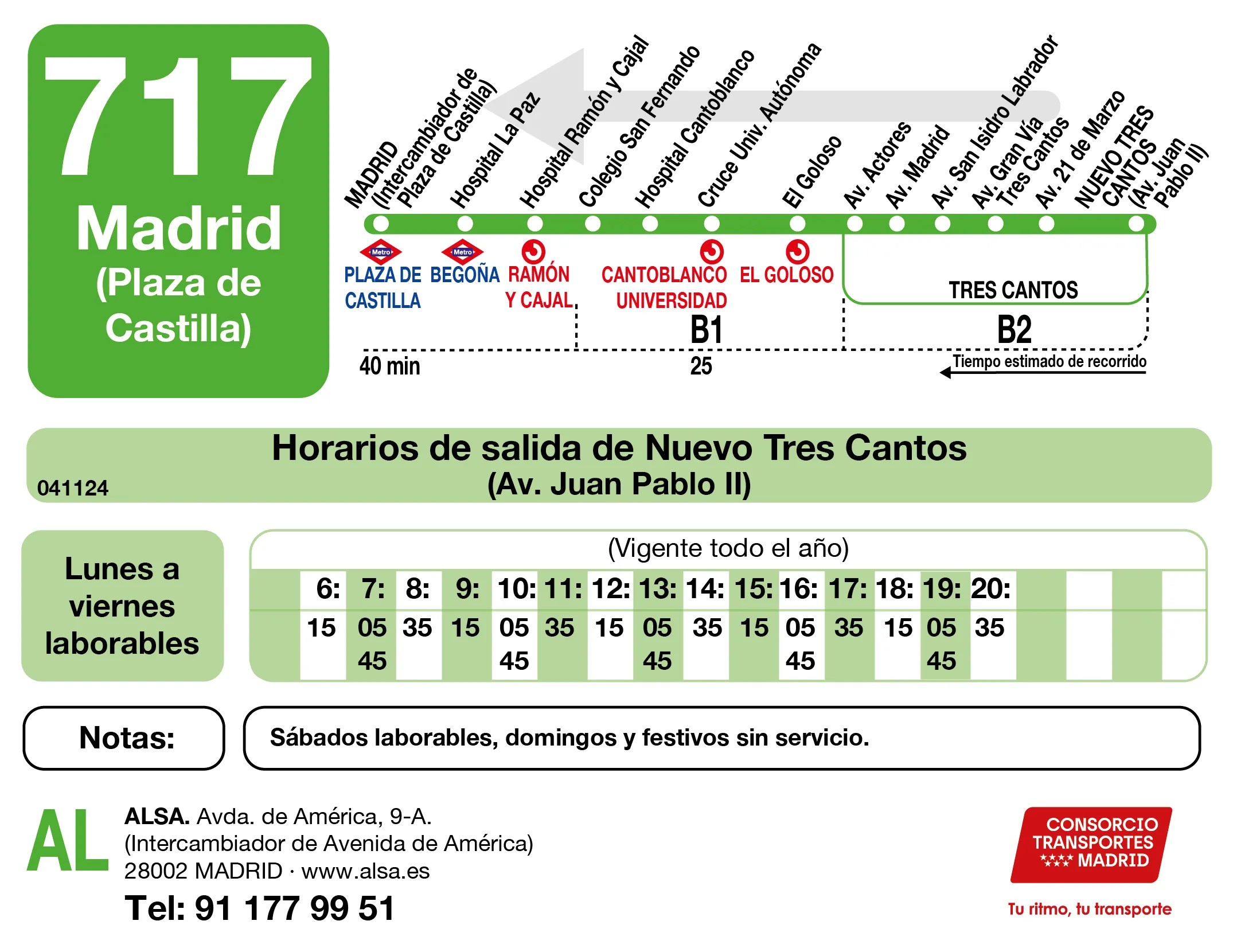 Horario de vuelta de la línea 717 - Autobuses interurbanos Madrid
