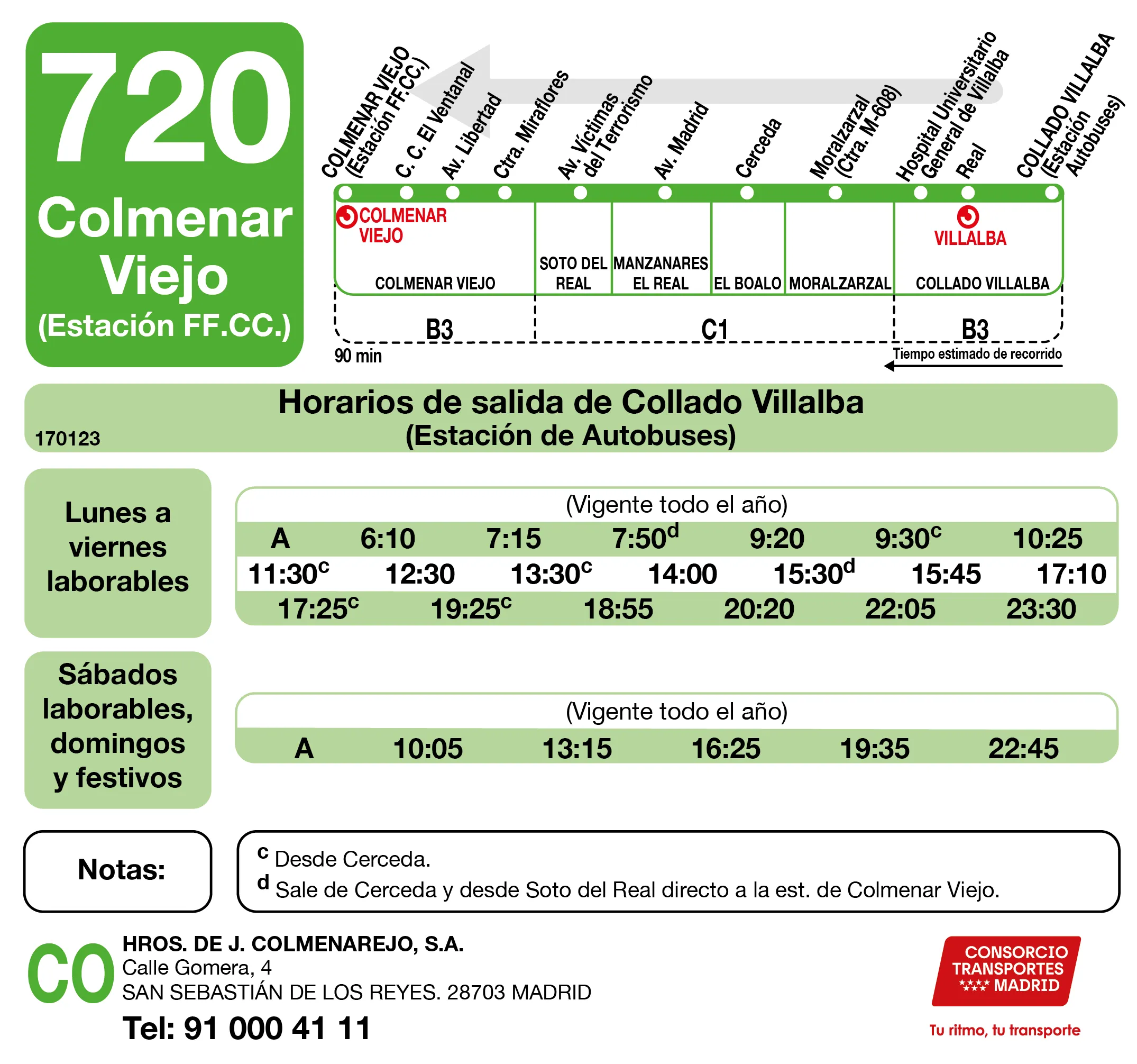 Horario de vuelta de la línea 720 - Autobuses interurbanos Madrid