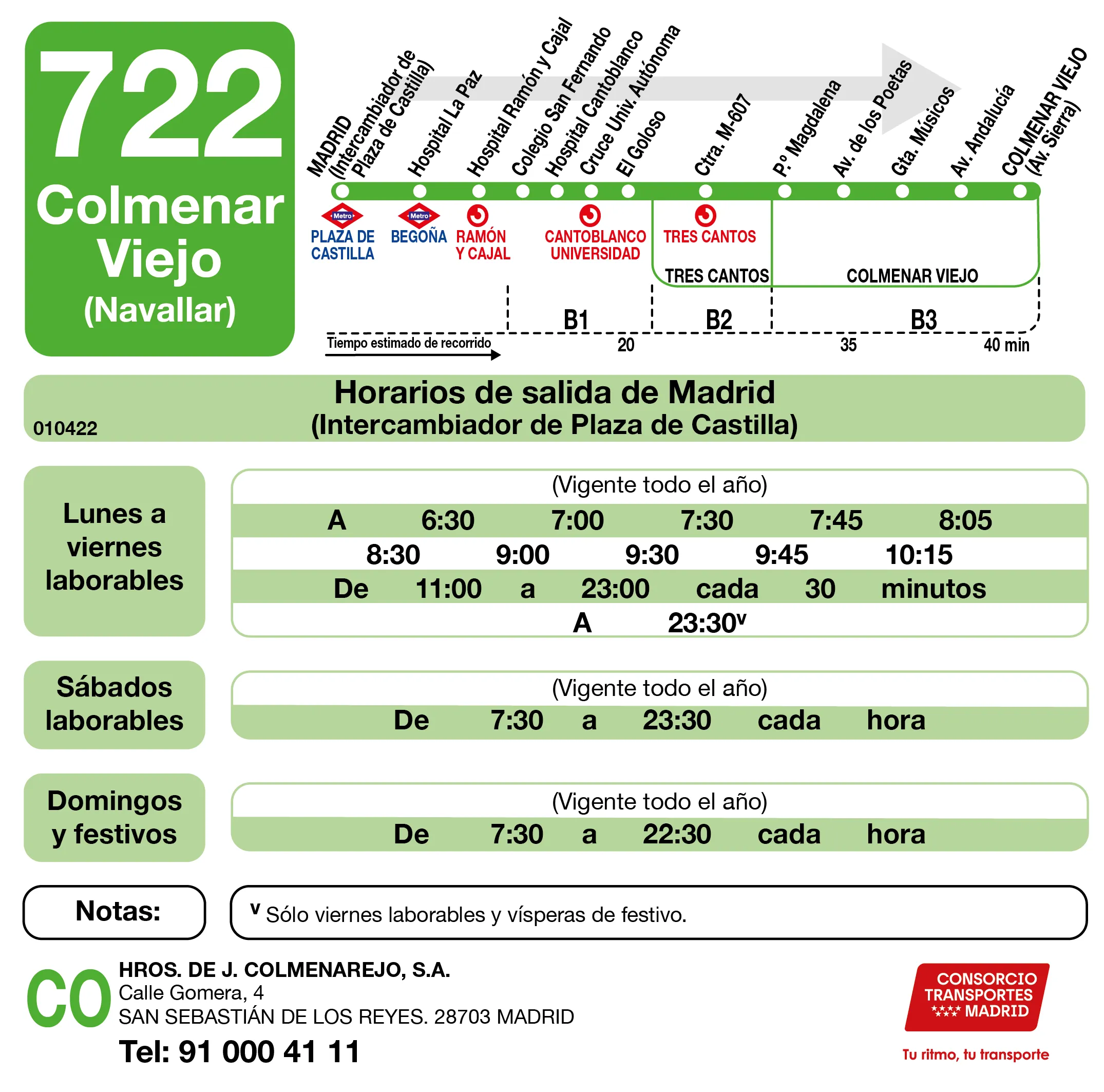 Horario de ida de la línea 722 - Autobuses interurbanos Madrid
