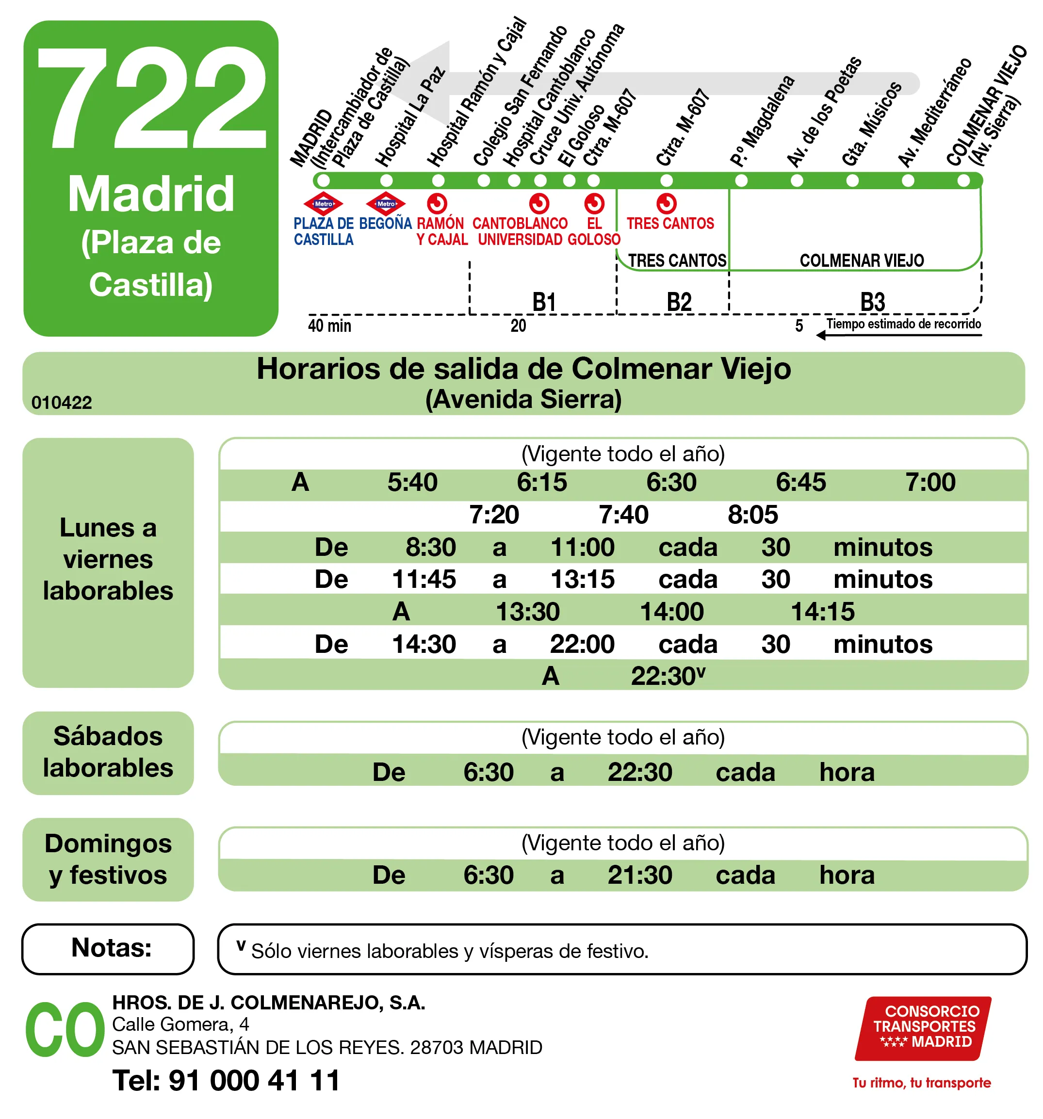Horario de vuelta de la línea 722 - Autobuses interurbanos Madrid