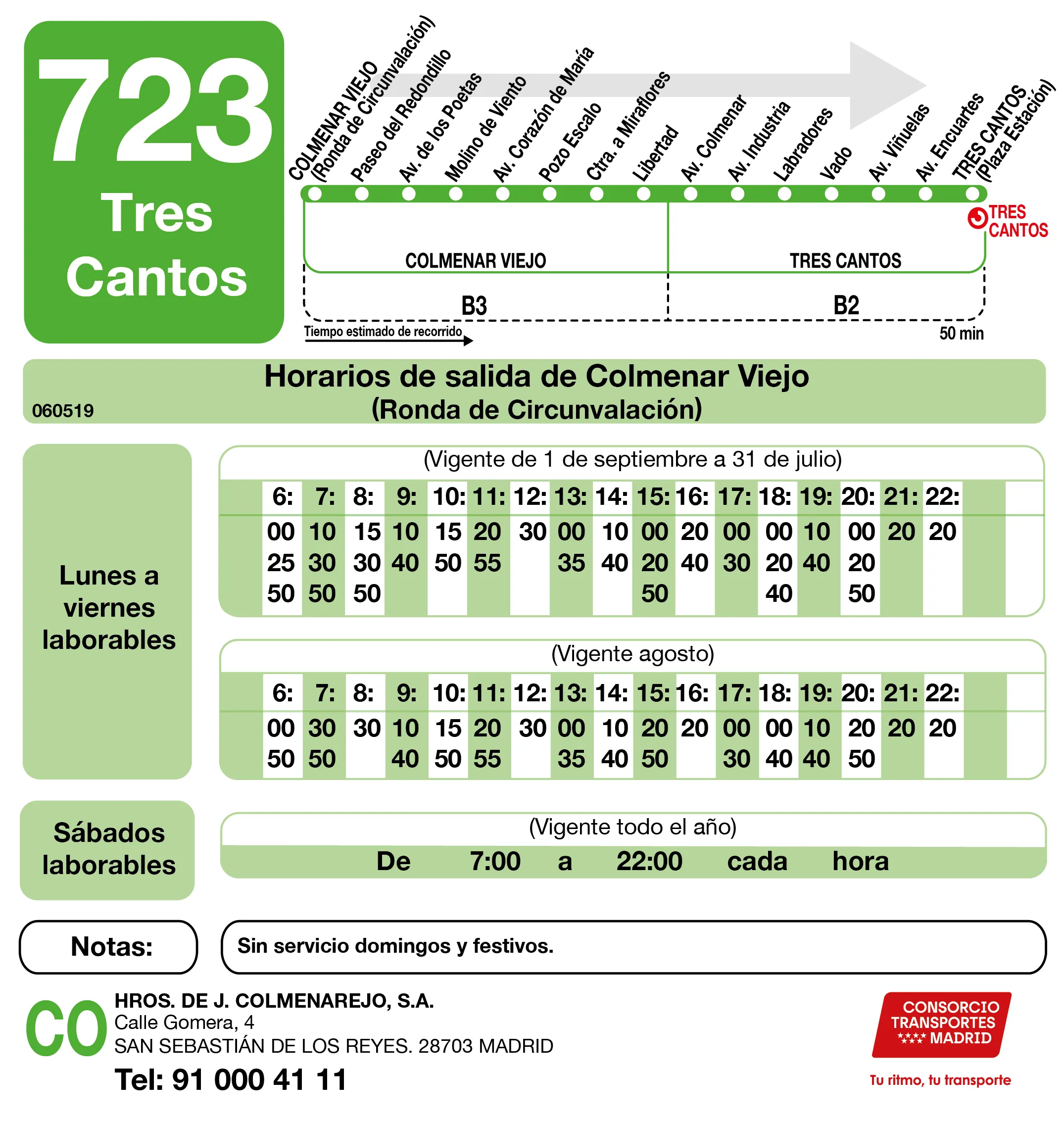 Horario de ida de la línea 723 - Autobuses interurbanos Madrid