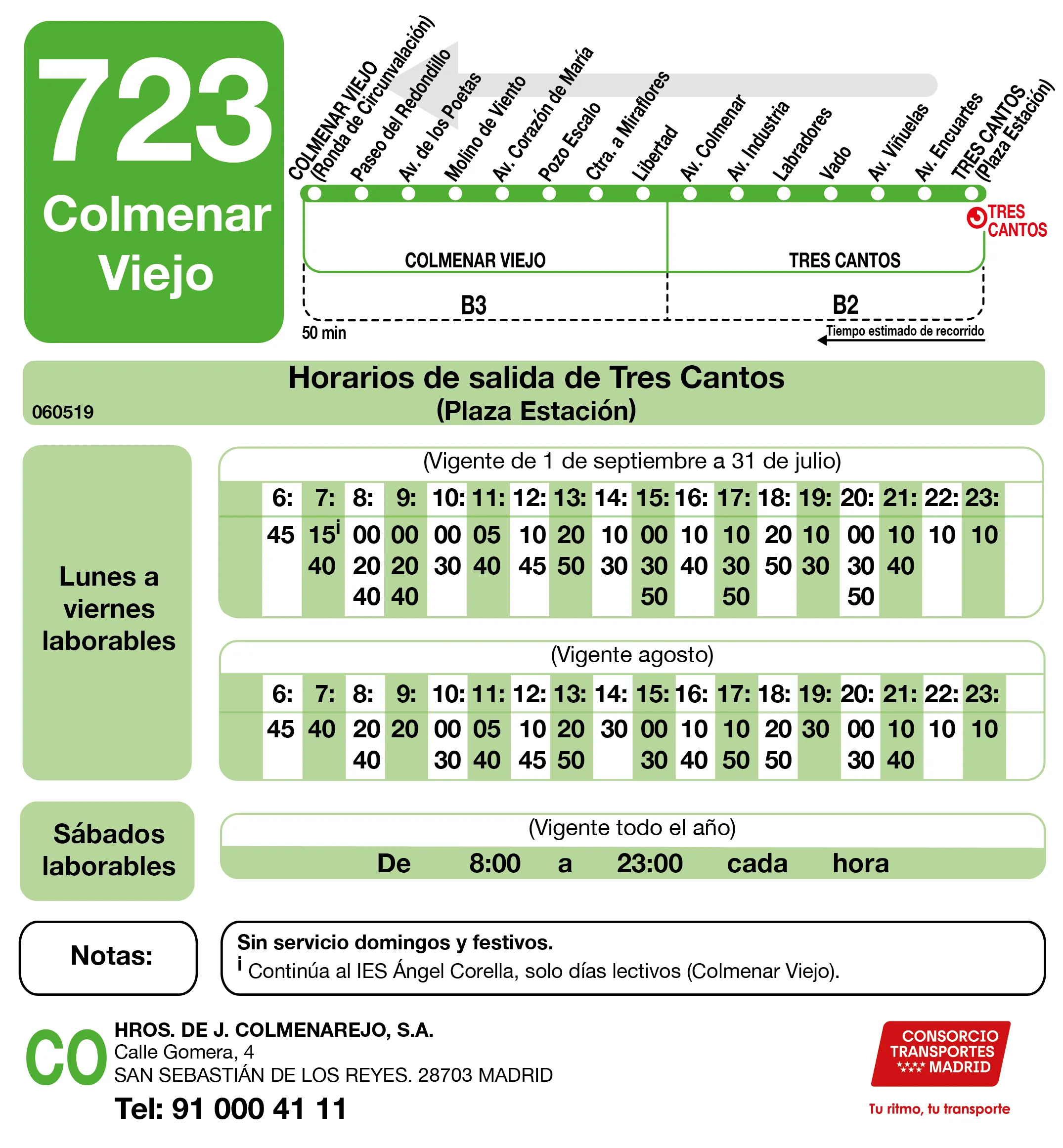 Horario de vuelta de la línea 723 - Autobuses interurbanos Madrid