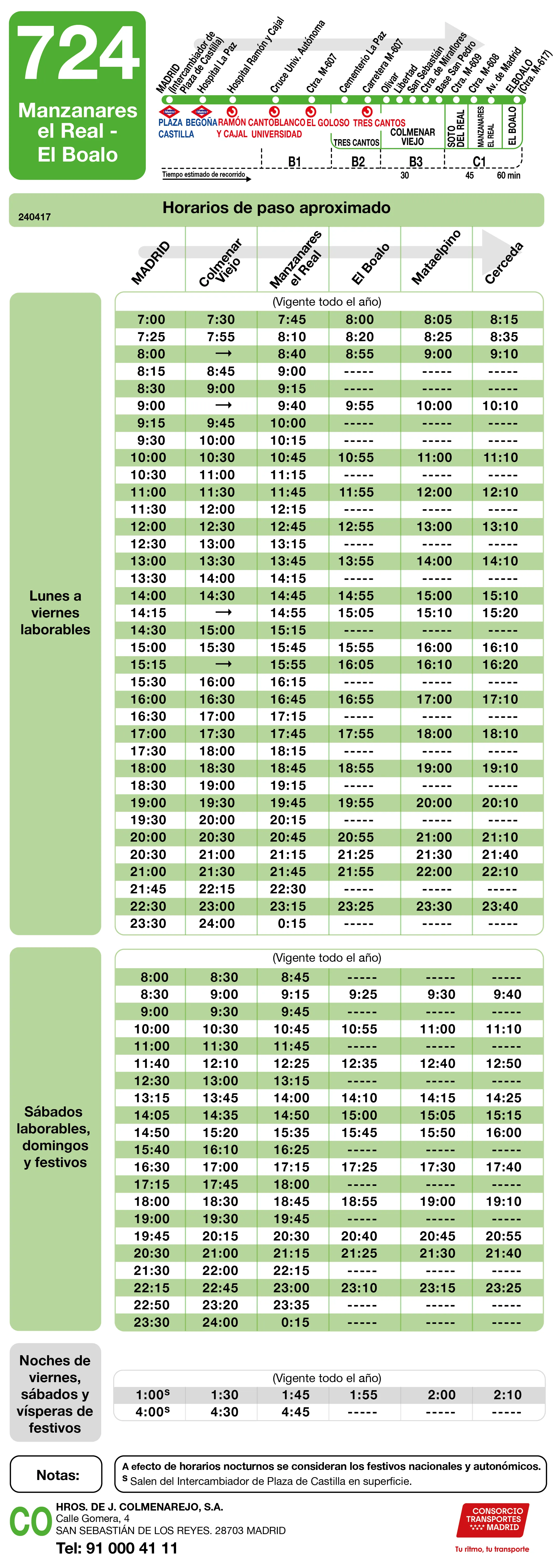 Horario de ida de la línea 724 - Autobuses interurbanos Madrid