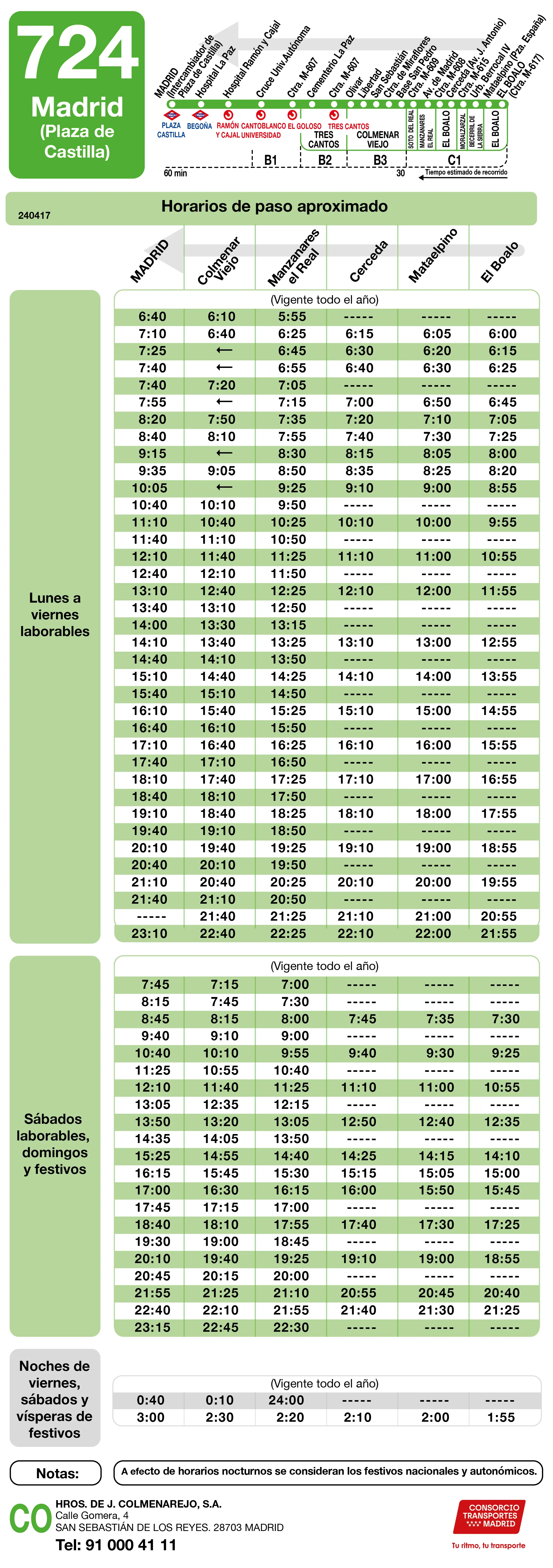 Horario de vuelta de la línea 724 - Autobuses interurbanos Madrid