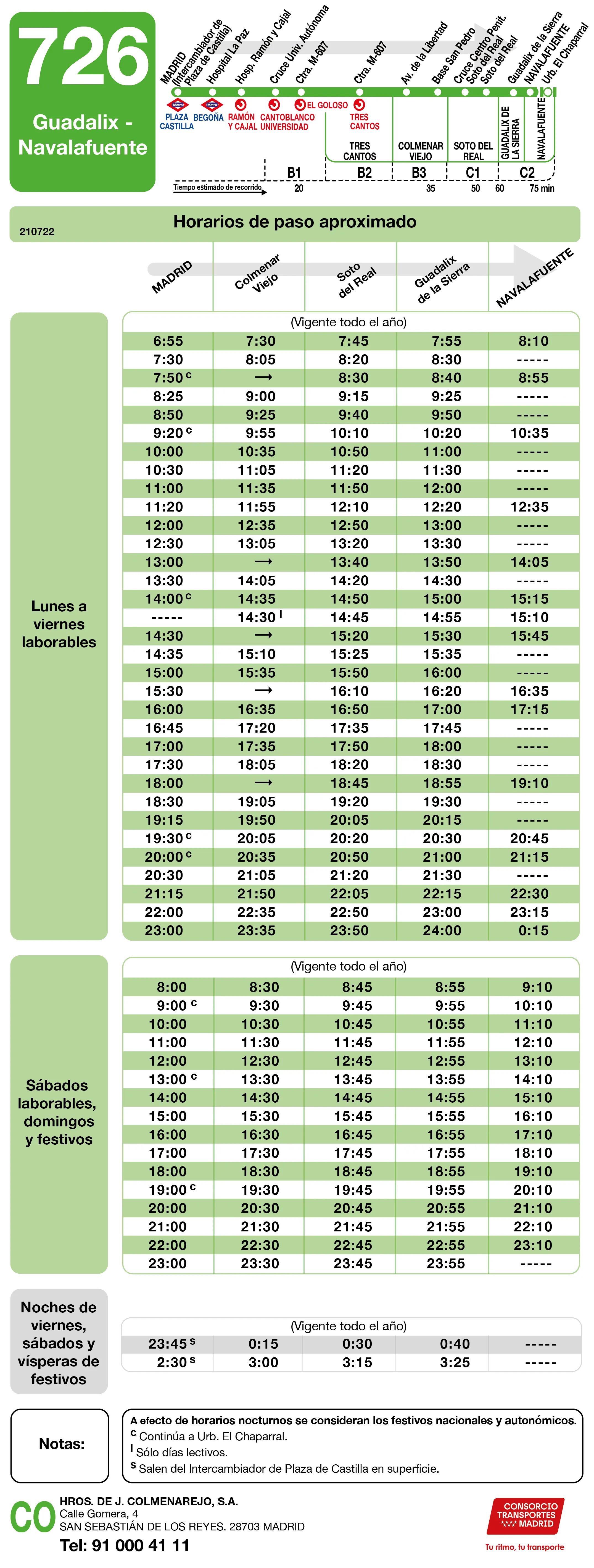Horario de ida de la línea 726 - Autobuses interurbanos Madrid