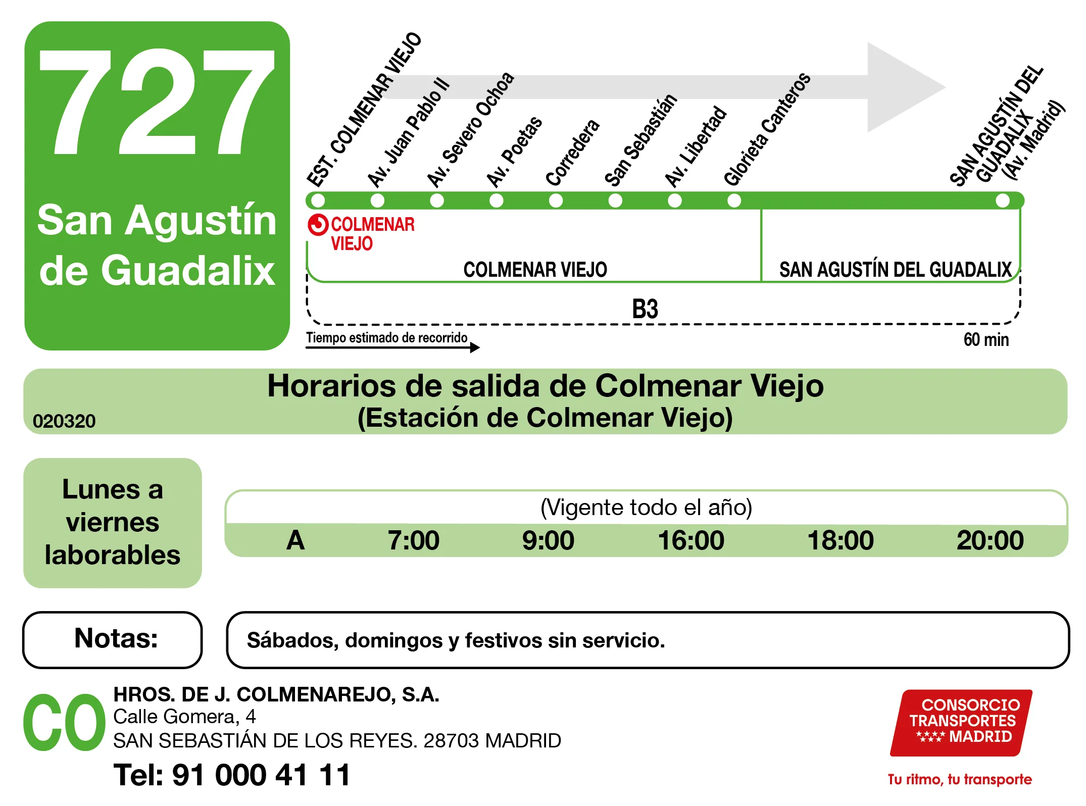 Horario de ida de la línea 727 - Autobuses interurbanos Madrid