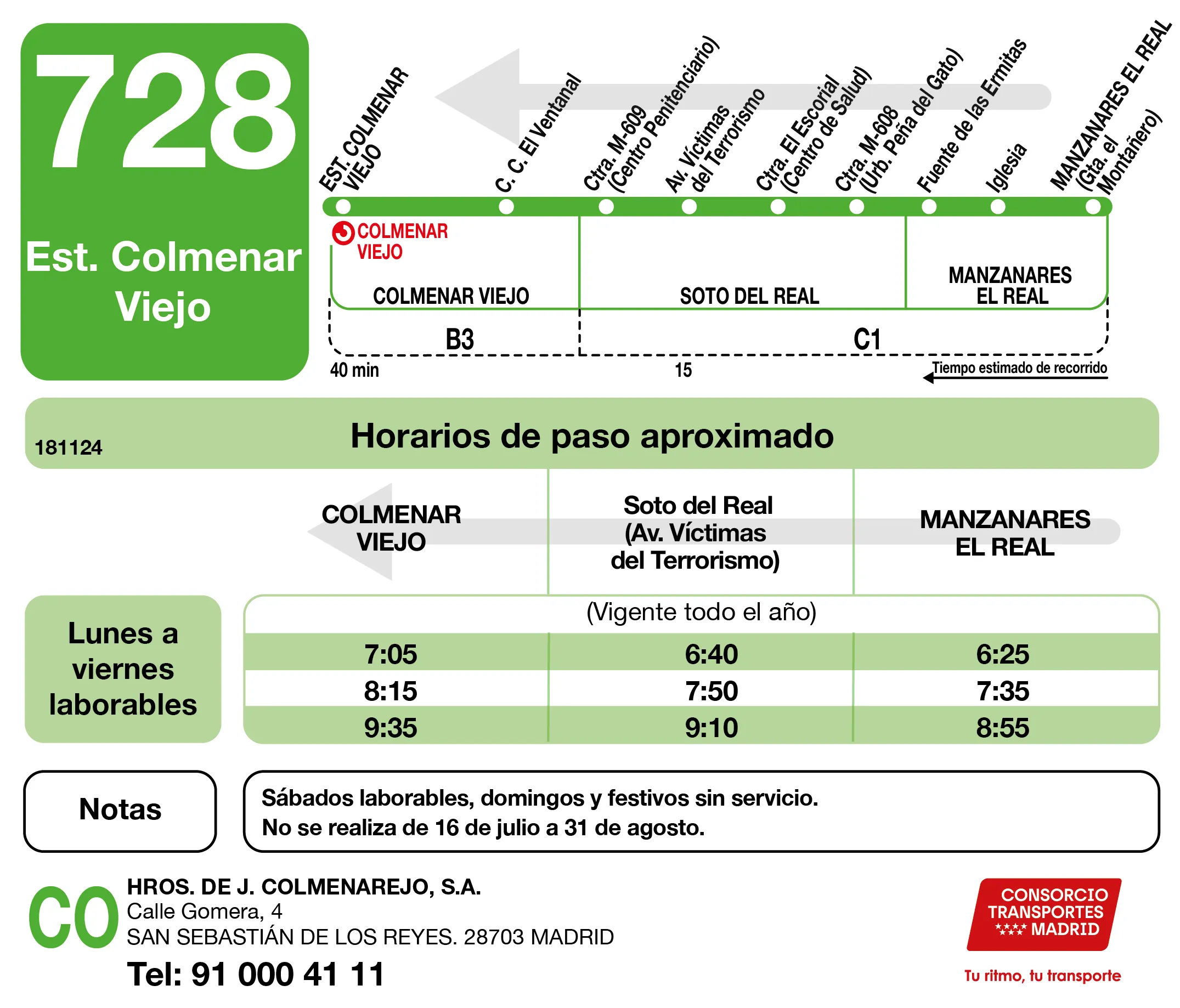 Horario de vuelta de la línea 728 - Autobuses interurbanos Madrid