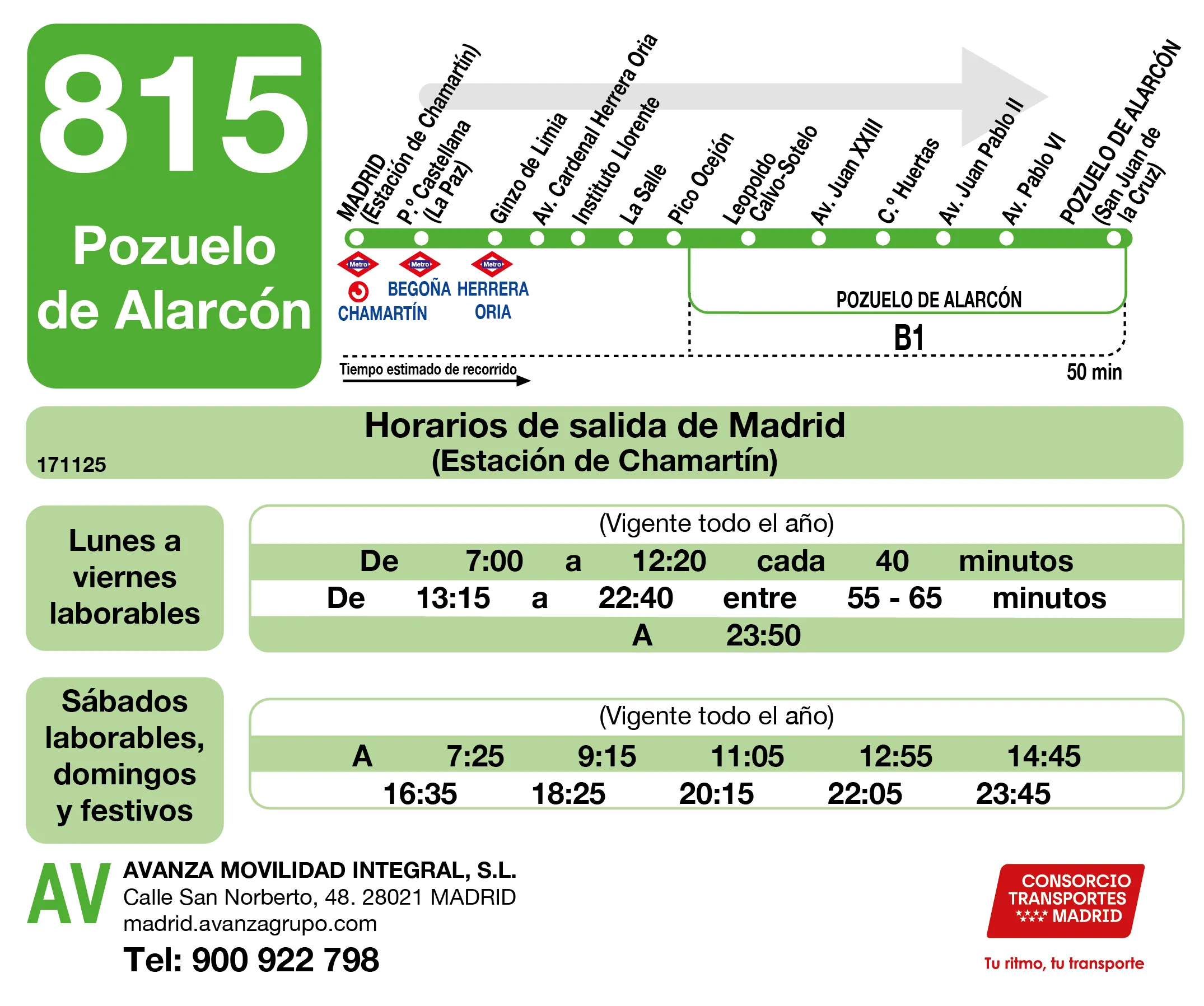 Horario de ida de la línea 815 - Autobuses interurbanos Madrid