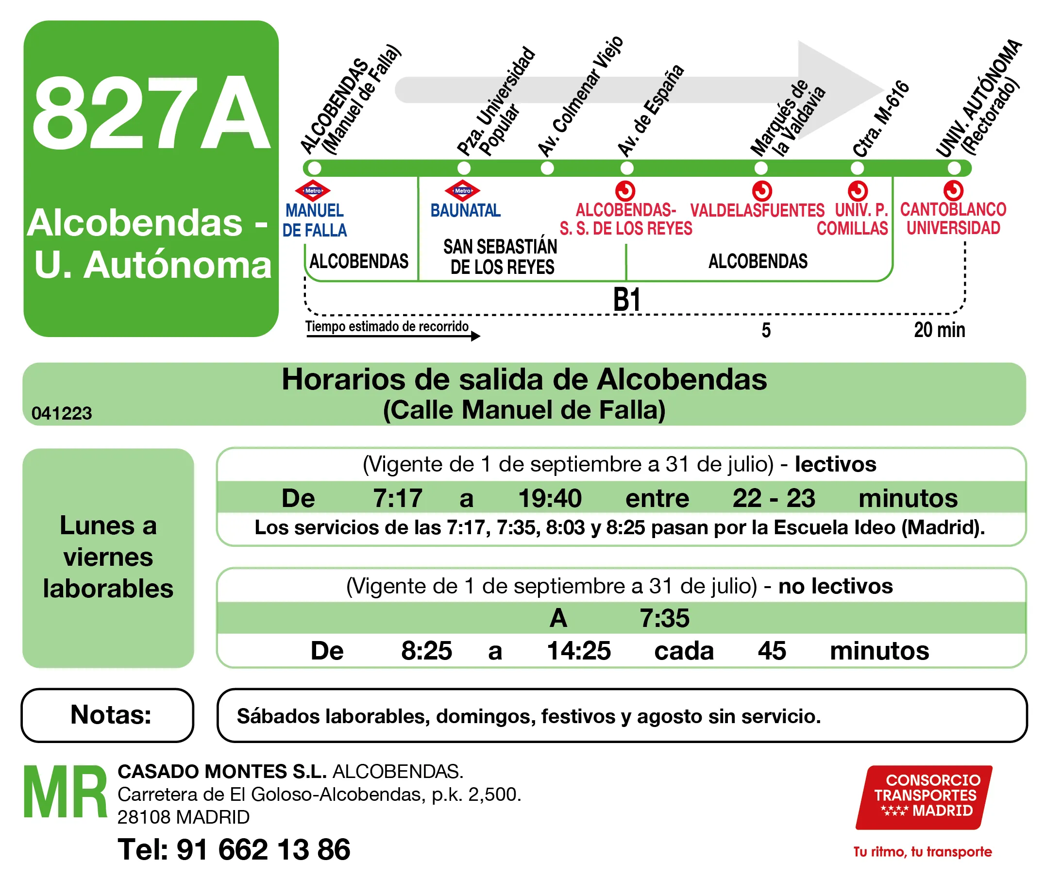 Horario de ida de la línea 827A - Autobuses interurbanos Madrid