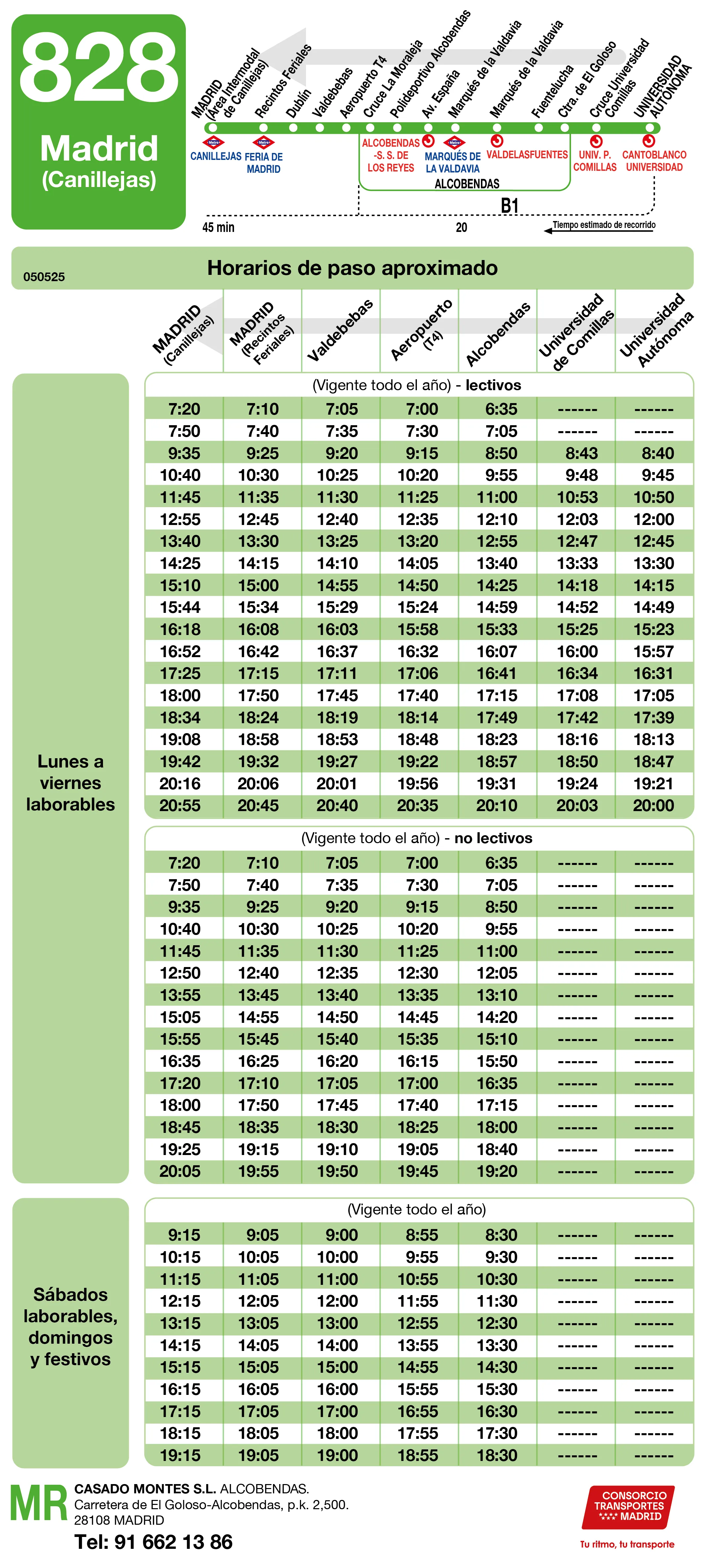 Horario de vuelta de la línea 828 - Autobuses interurbanos Madrid