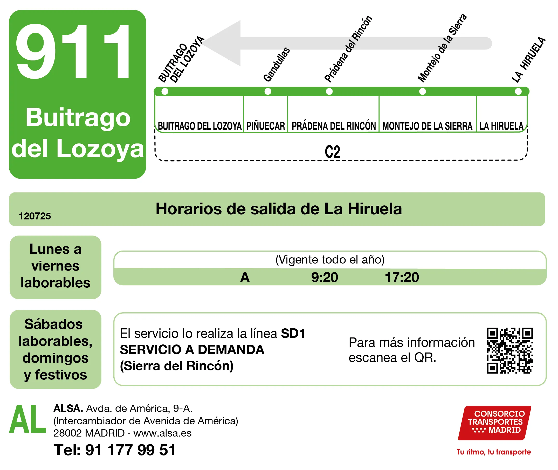 Horario de vuelta de la línea 911 - Autobuses interurbanos Madrid