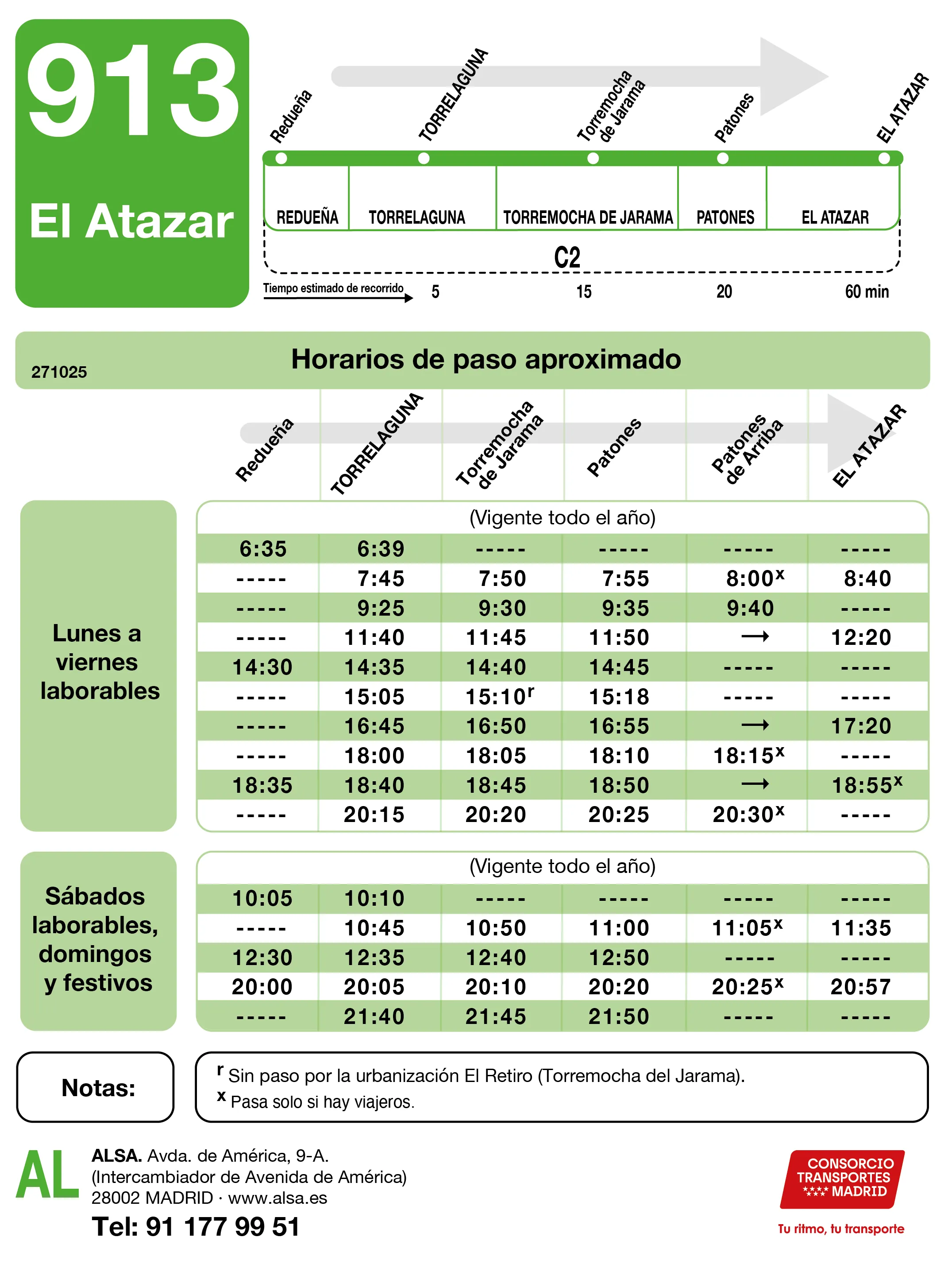 Horario de ida de la línea 913 - Autobuses interurbanos Madrid