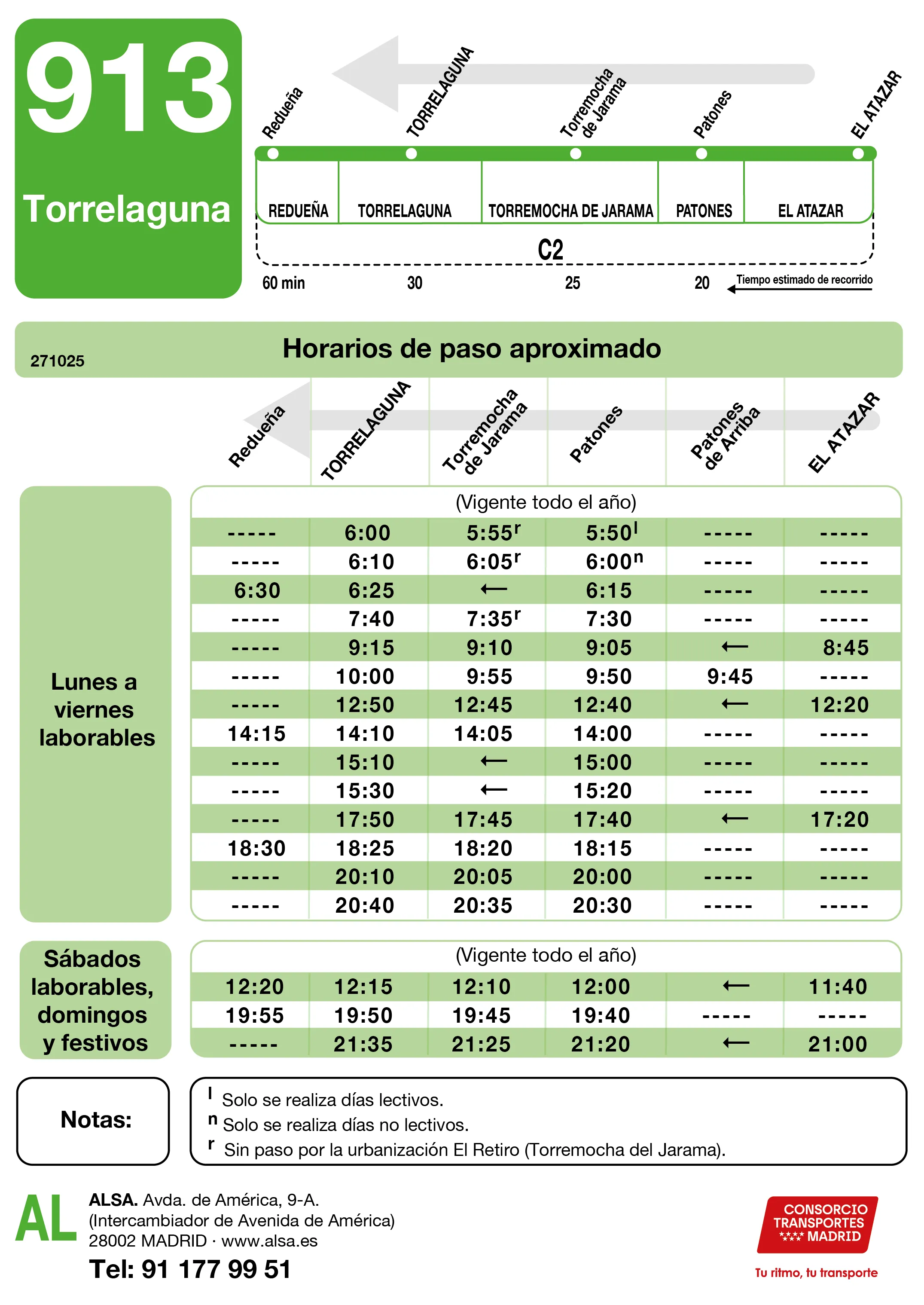 Horario de vuelta de la línea 913 - Autobuses interurbanos Madrid