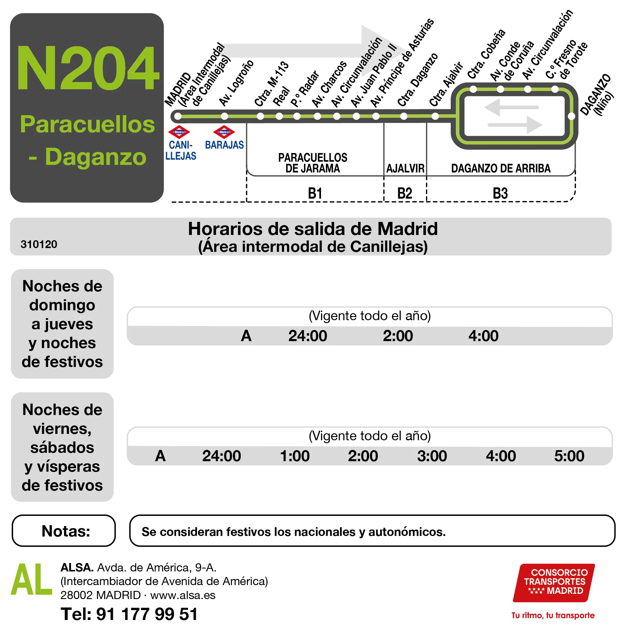 Horario de ida de la línea N204 - Autobuses interurbanos Madrid